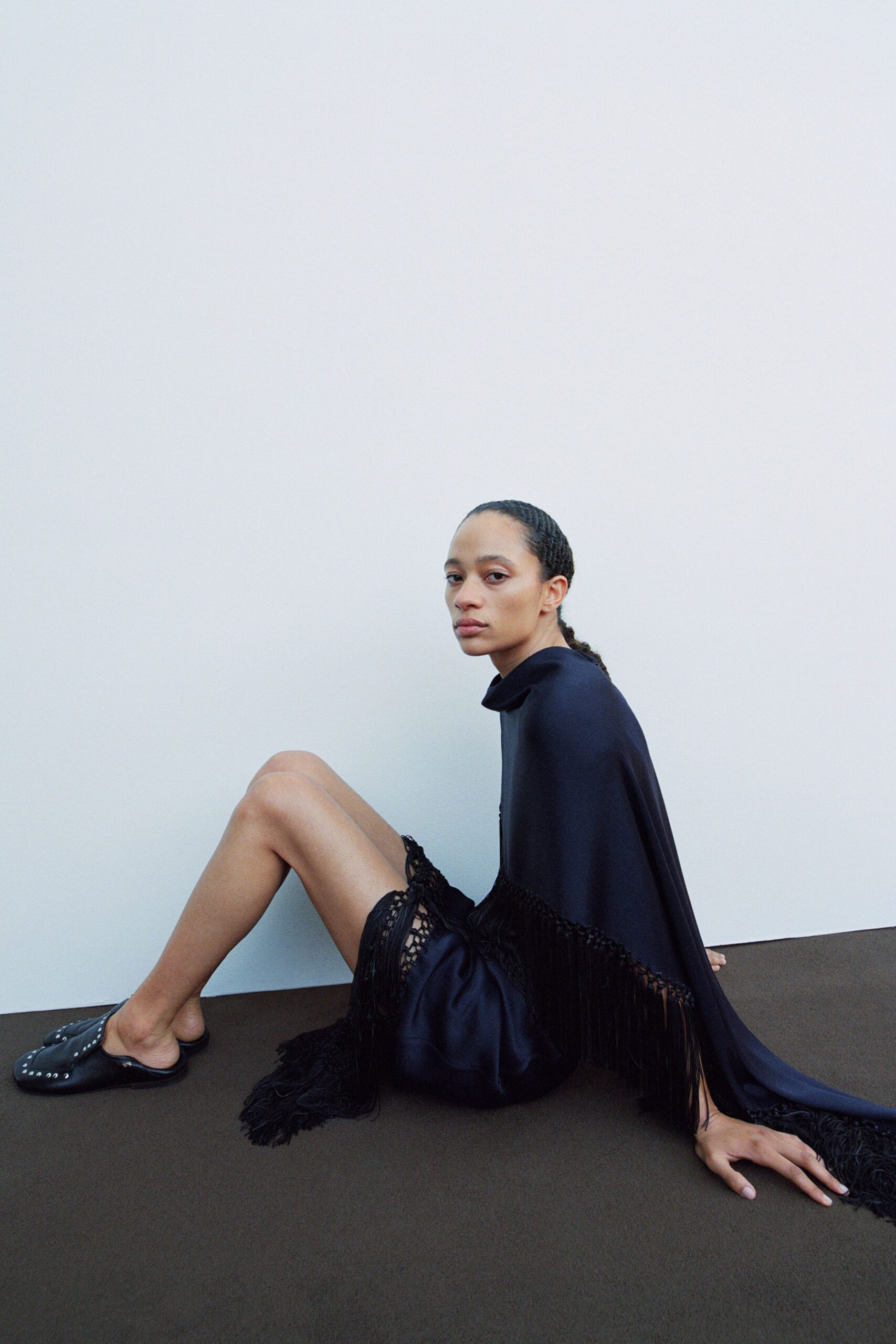 black silk cape and dress