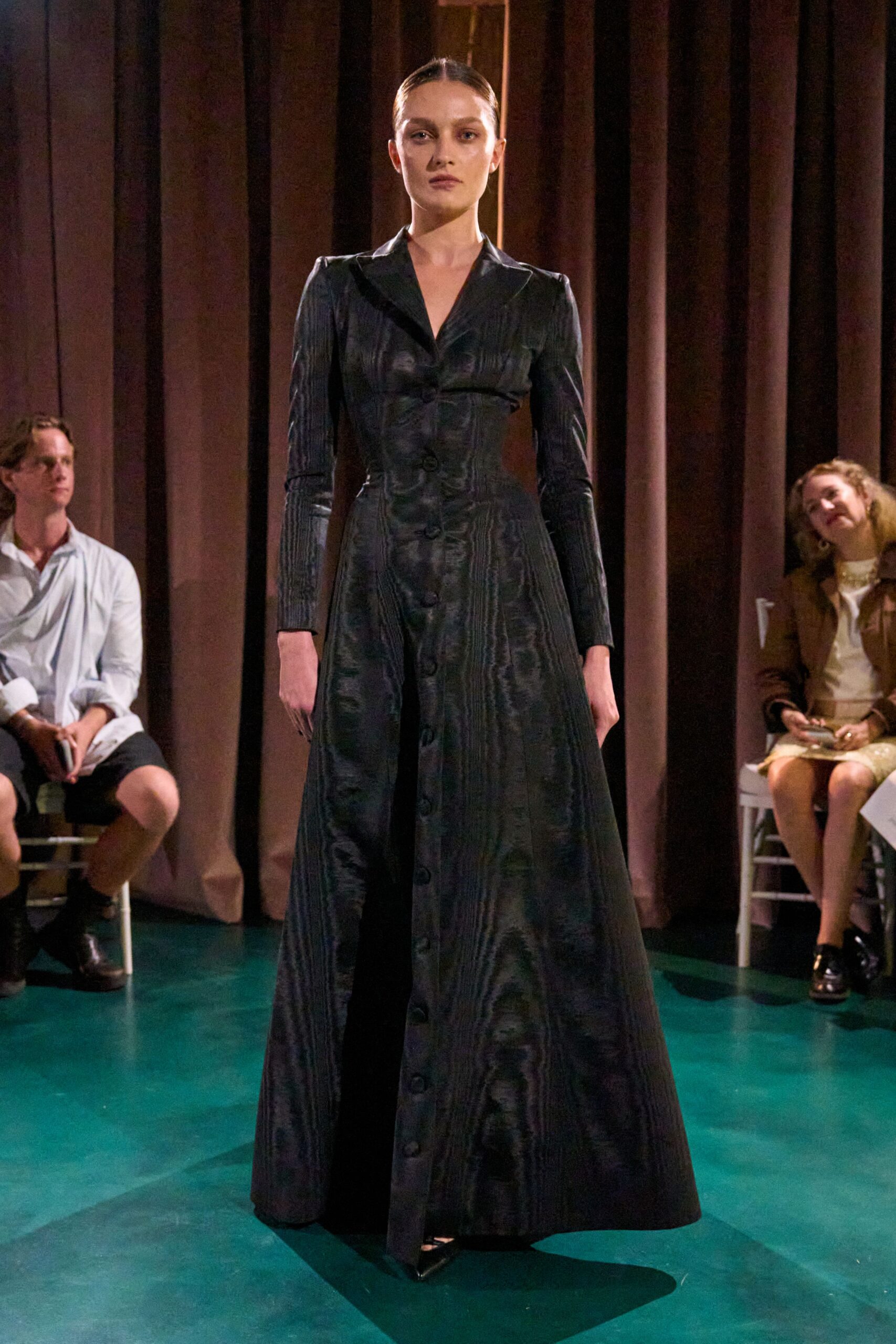 black silk fitted gown