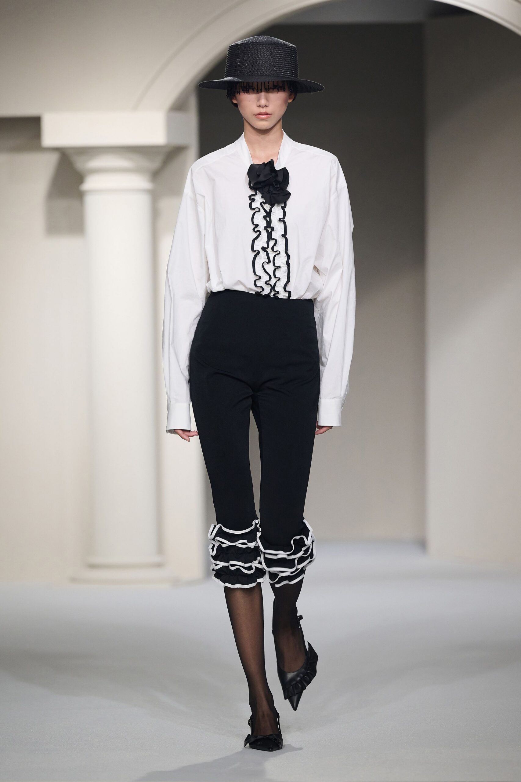 black cotton fitted flared cropped pants