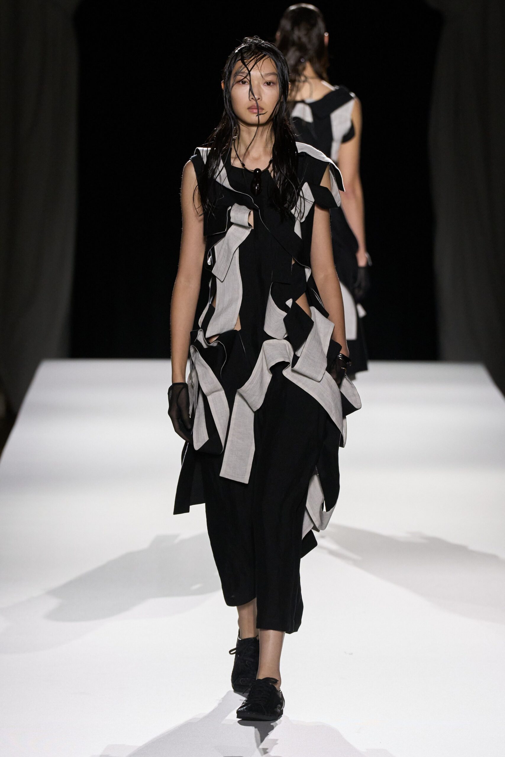 asymmetric black and white dress