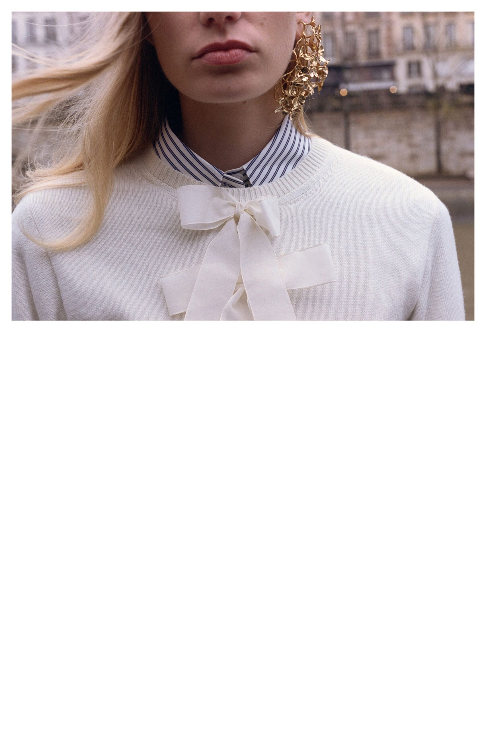 white fitted sweater with bow