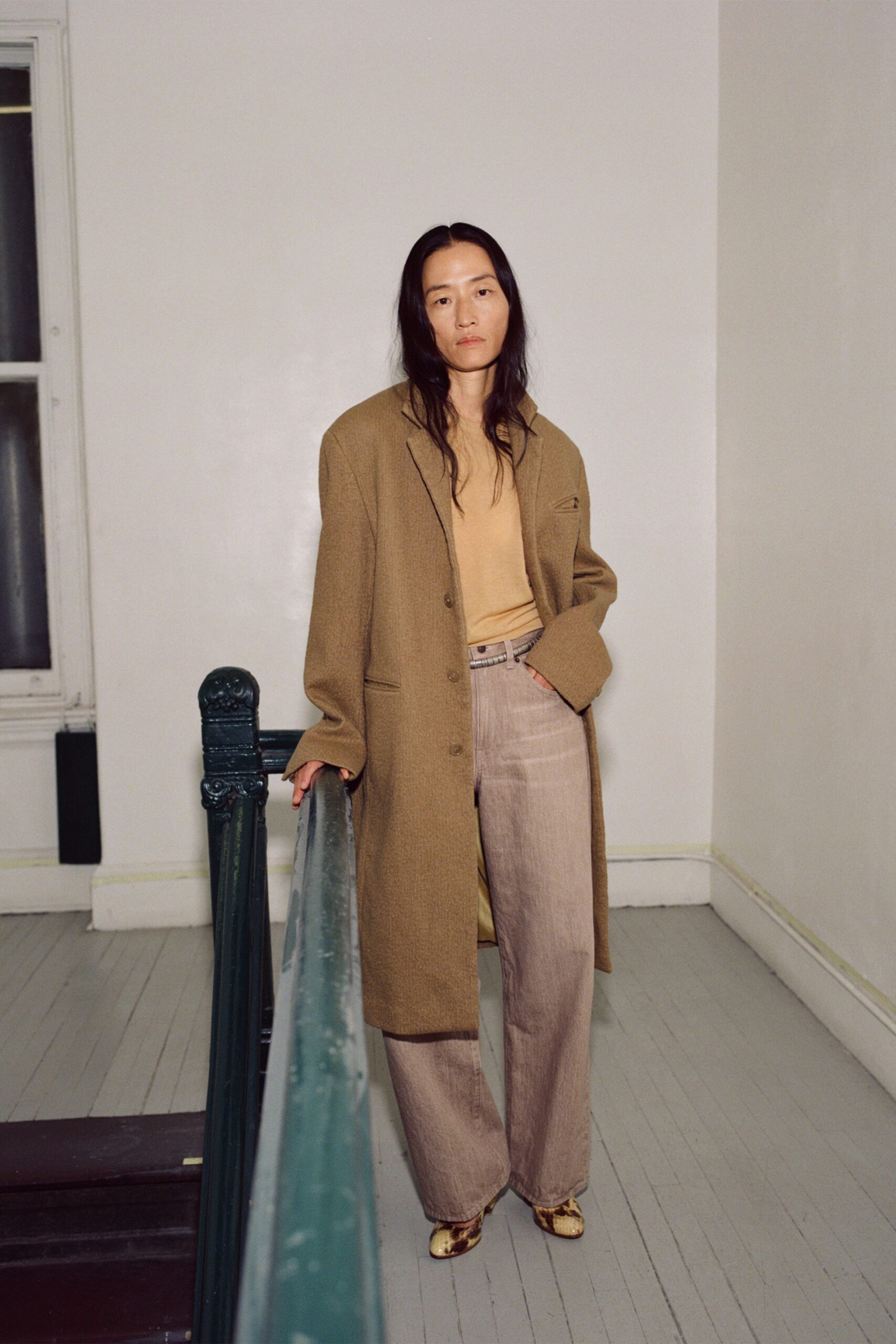 gray linen relaxed wide-leg pants