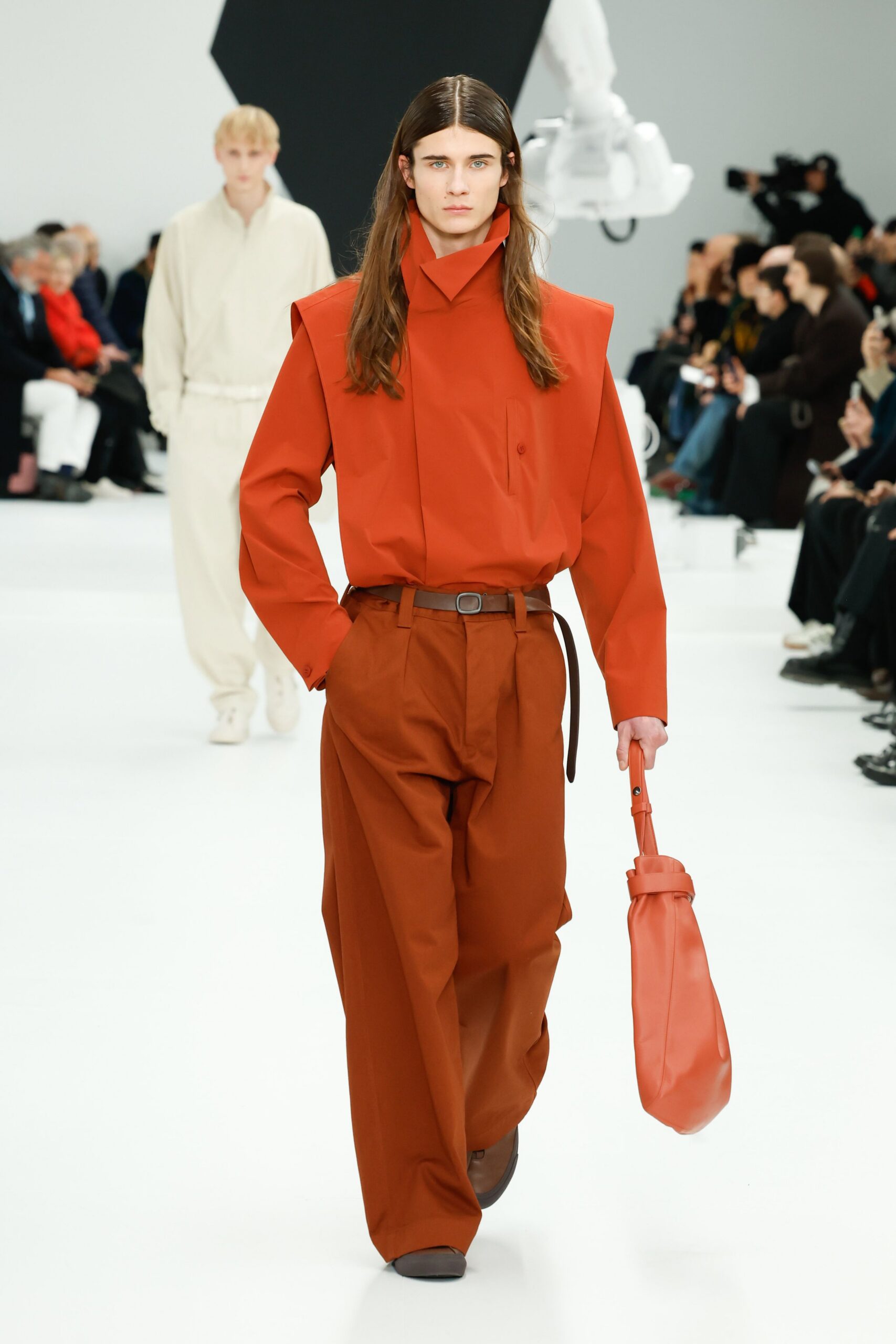 red shirt orange pants