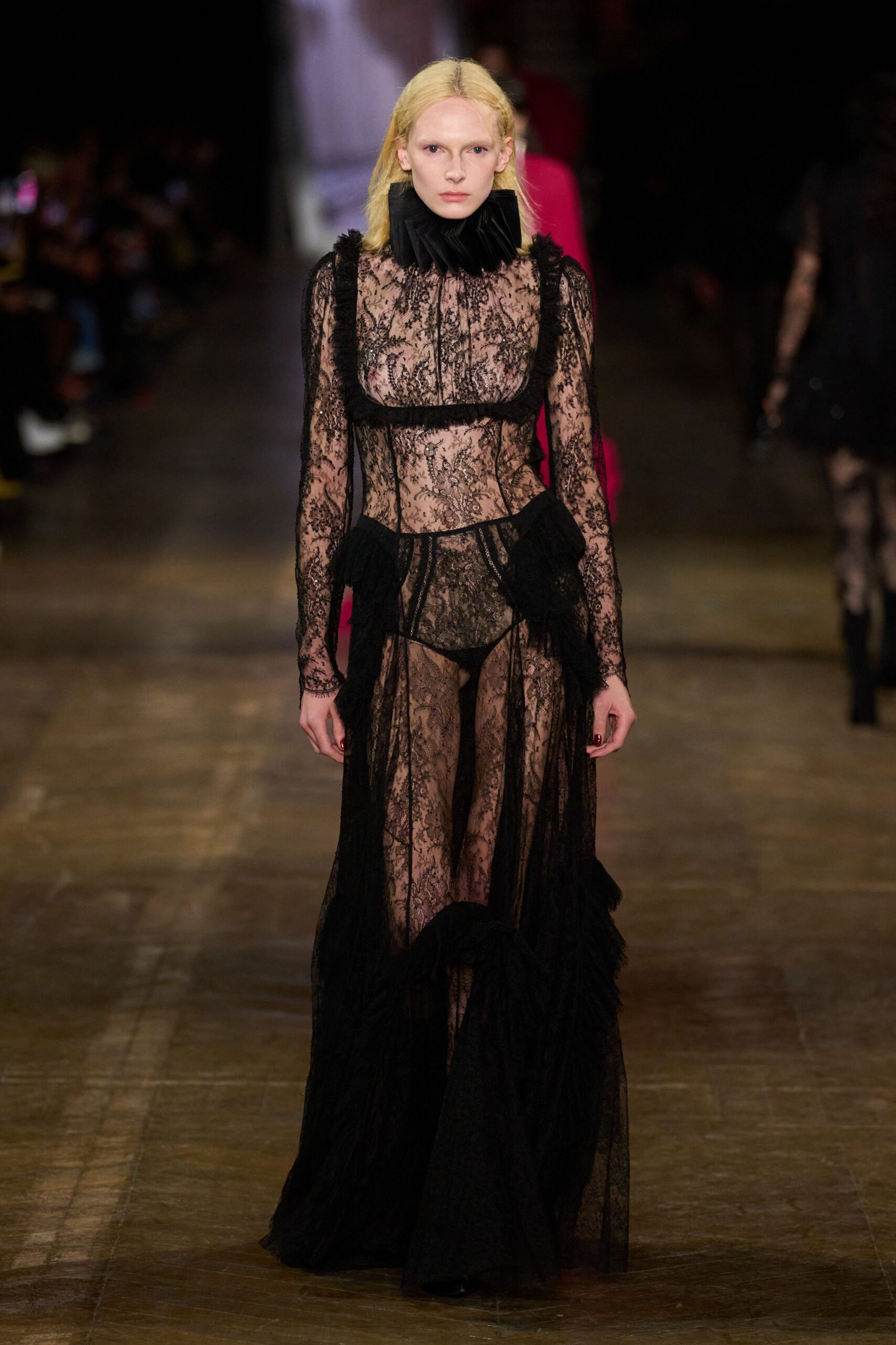 black lace fitted gown