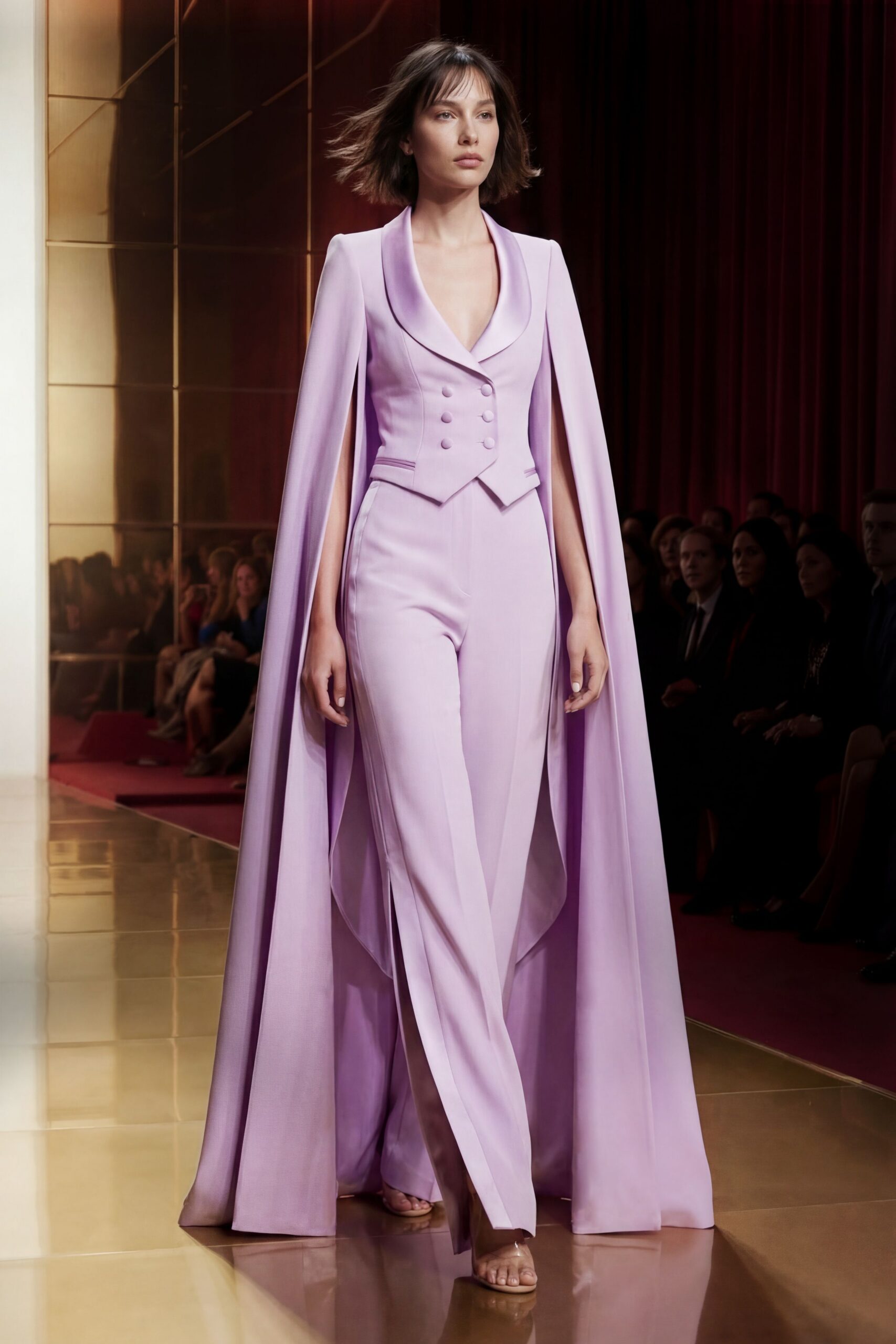 purple silk structured cape