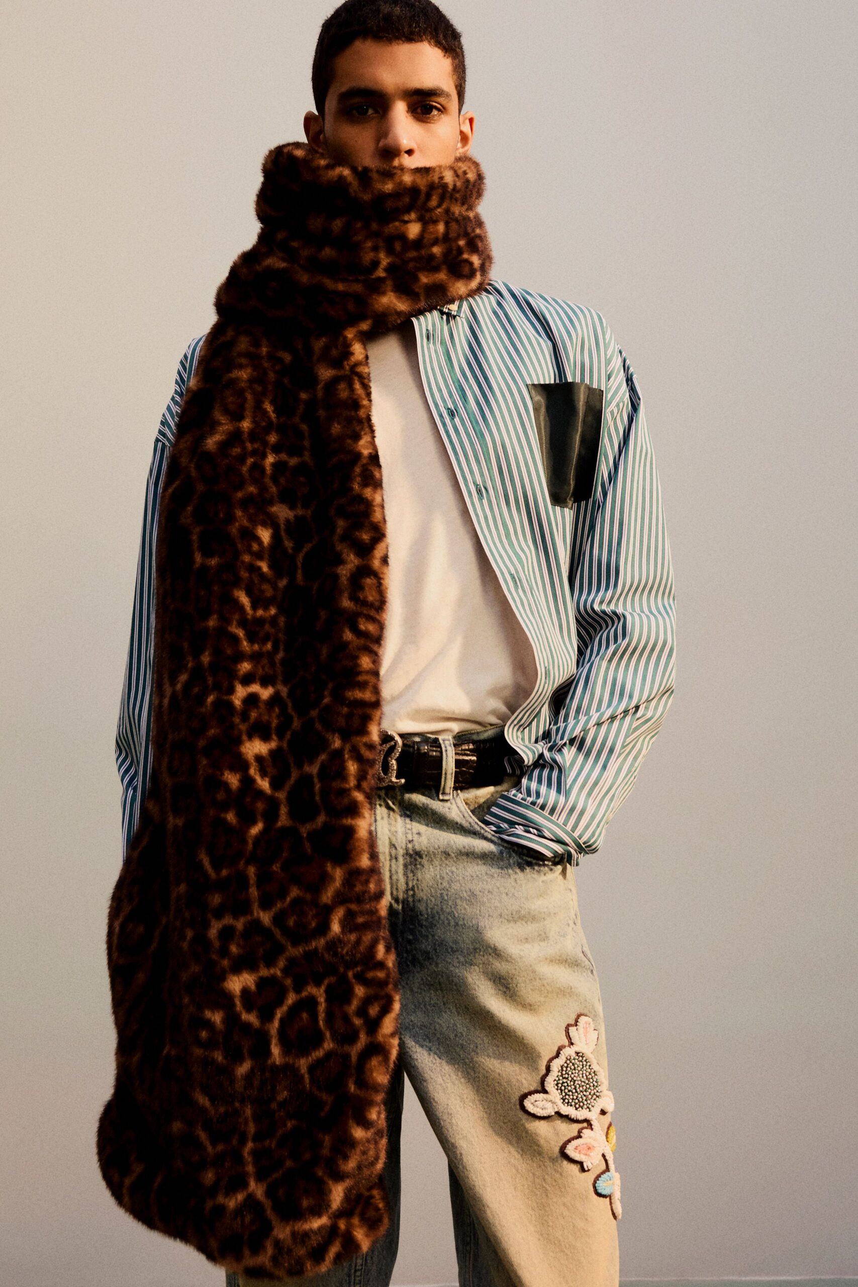 blue denim relaxed embroidered pants