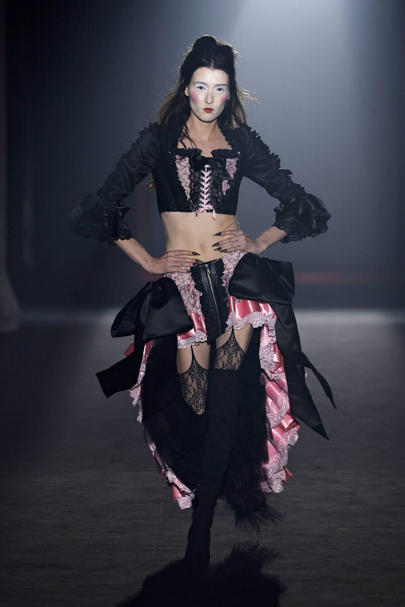 black pink corset mini skirt
