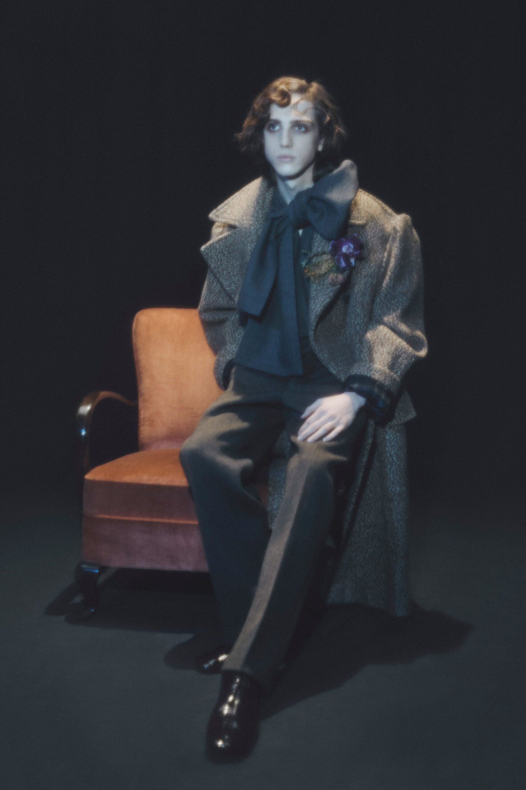 gray wool coat with black top
