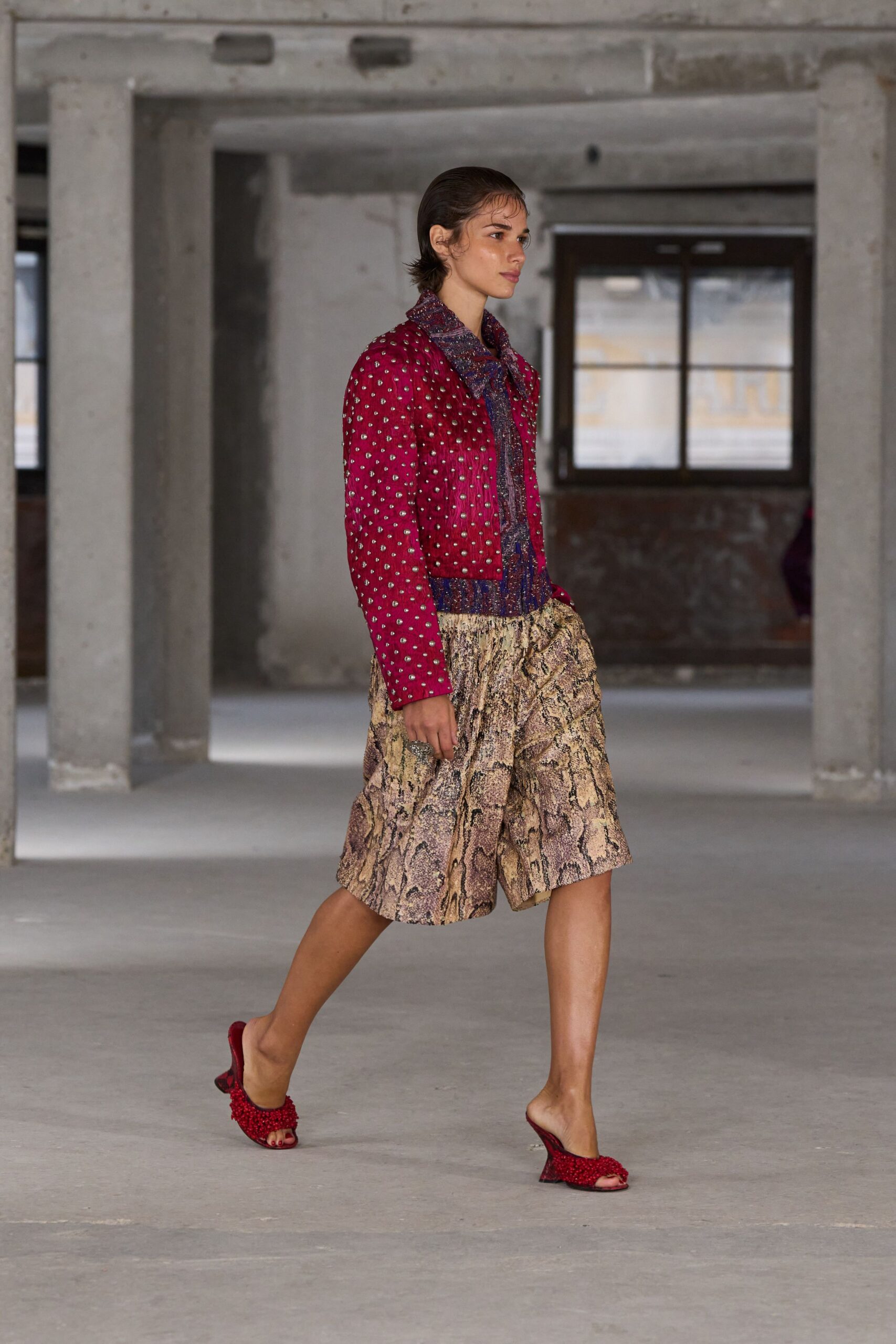 red textured shoes