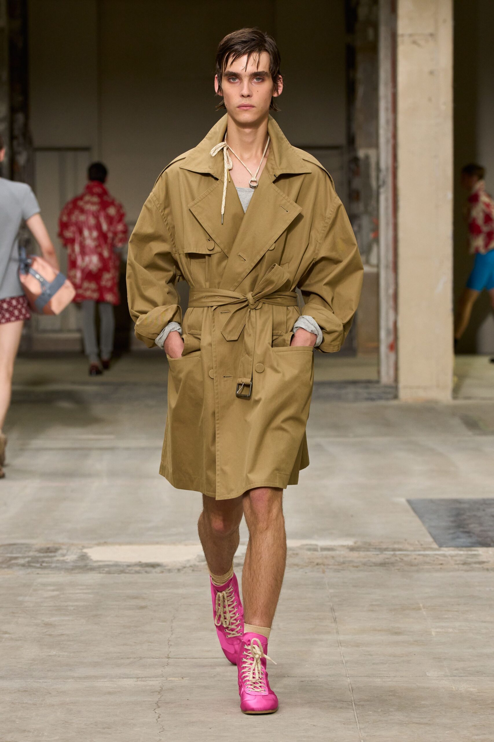 beige cotton long-sleeve collared oversized belted trench