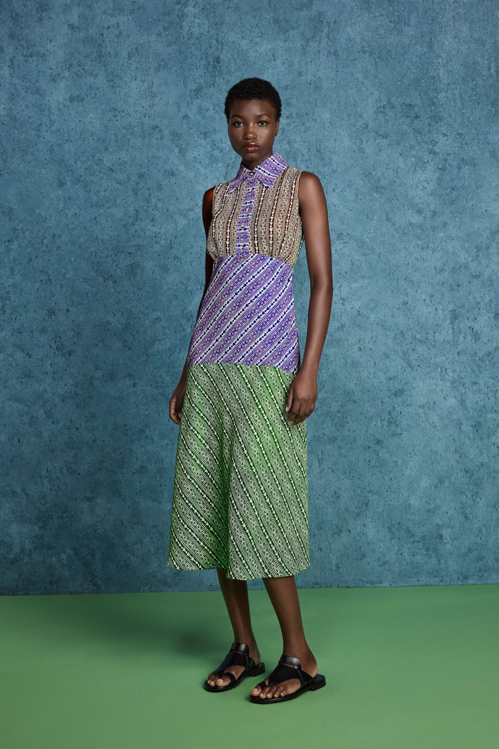 green cotton relaxed striped wide-leg culottes