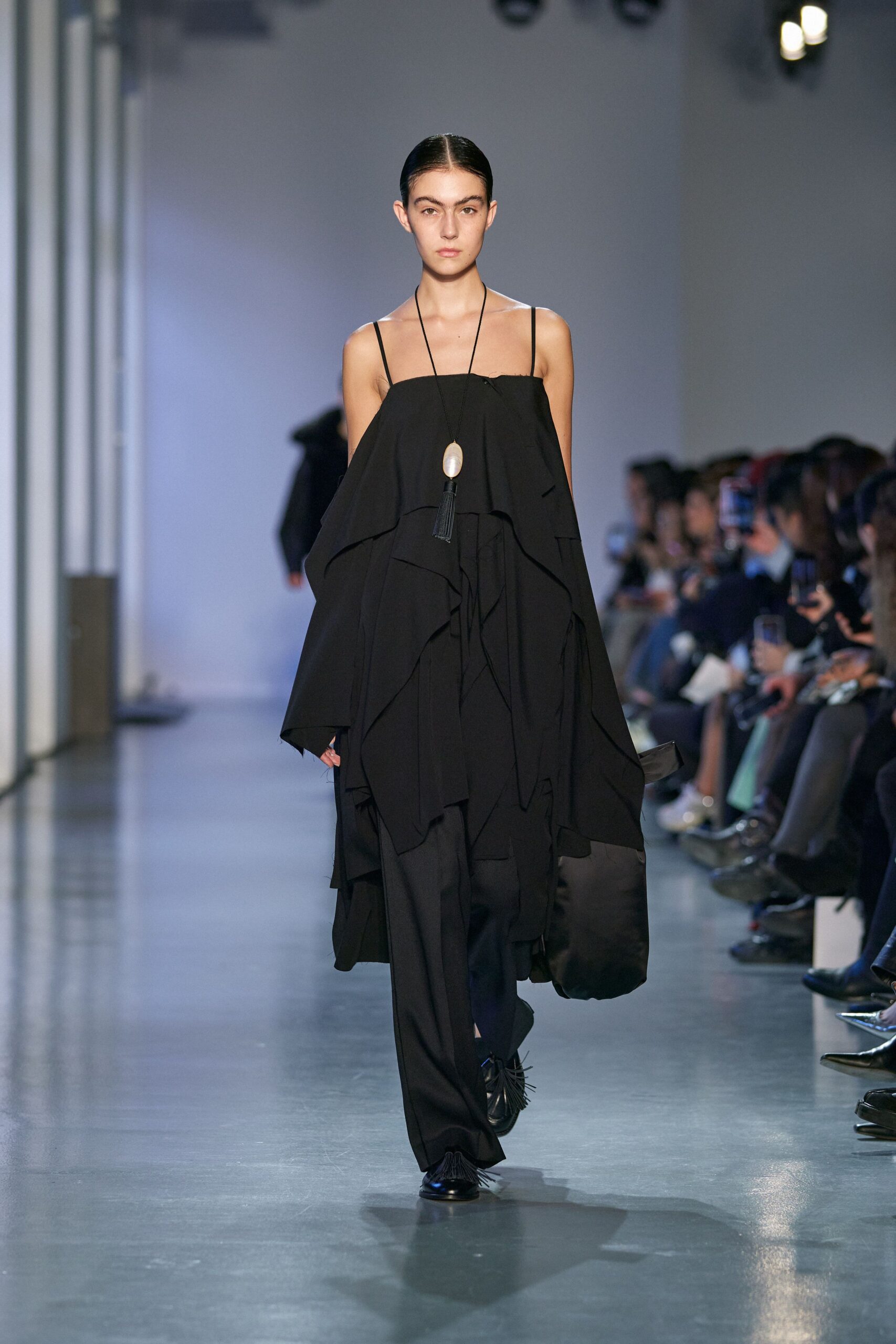 black relaxed draped dress