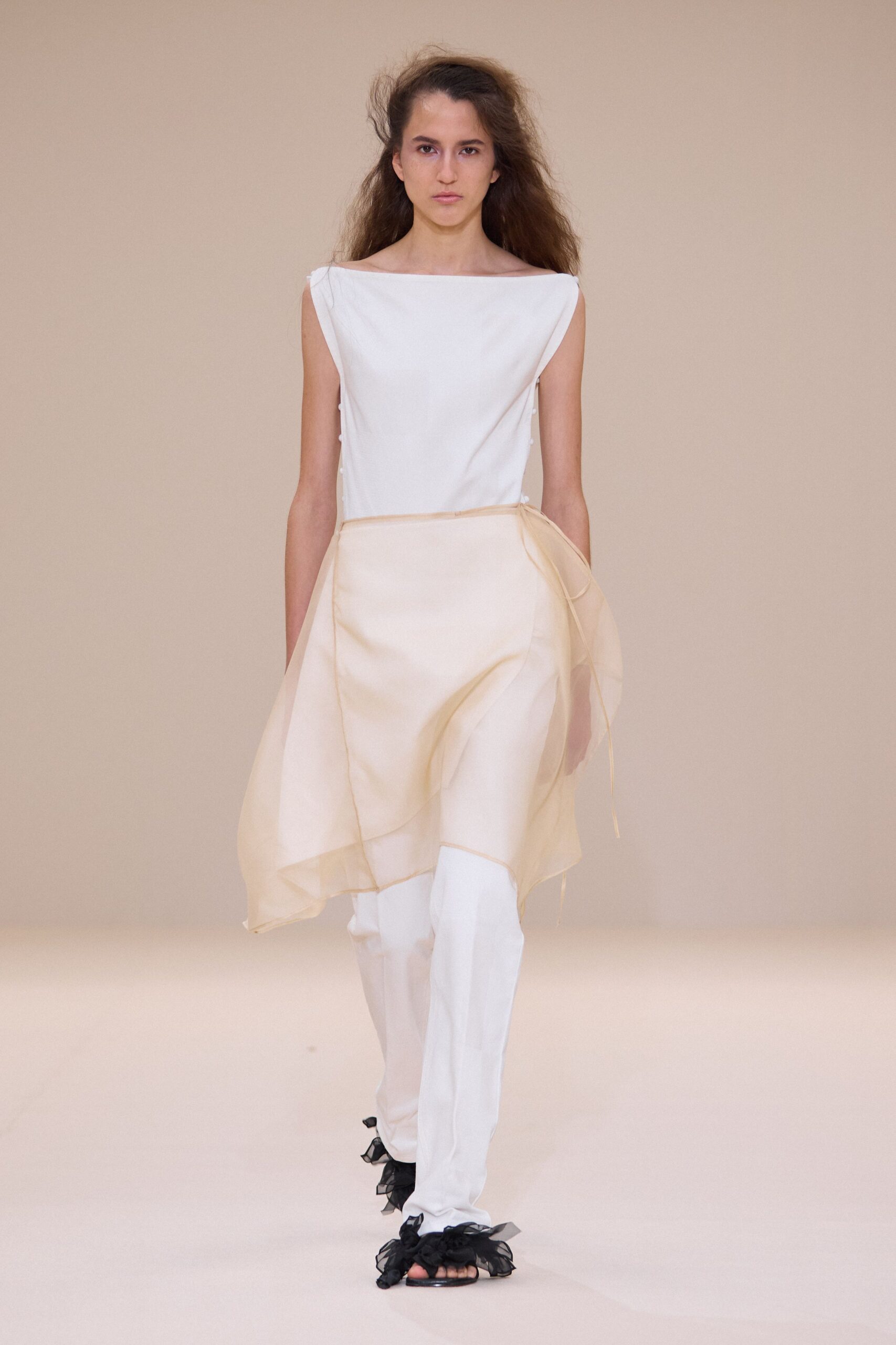 white beige layered asymmetric dress