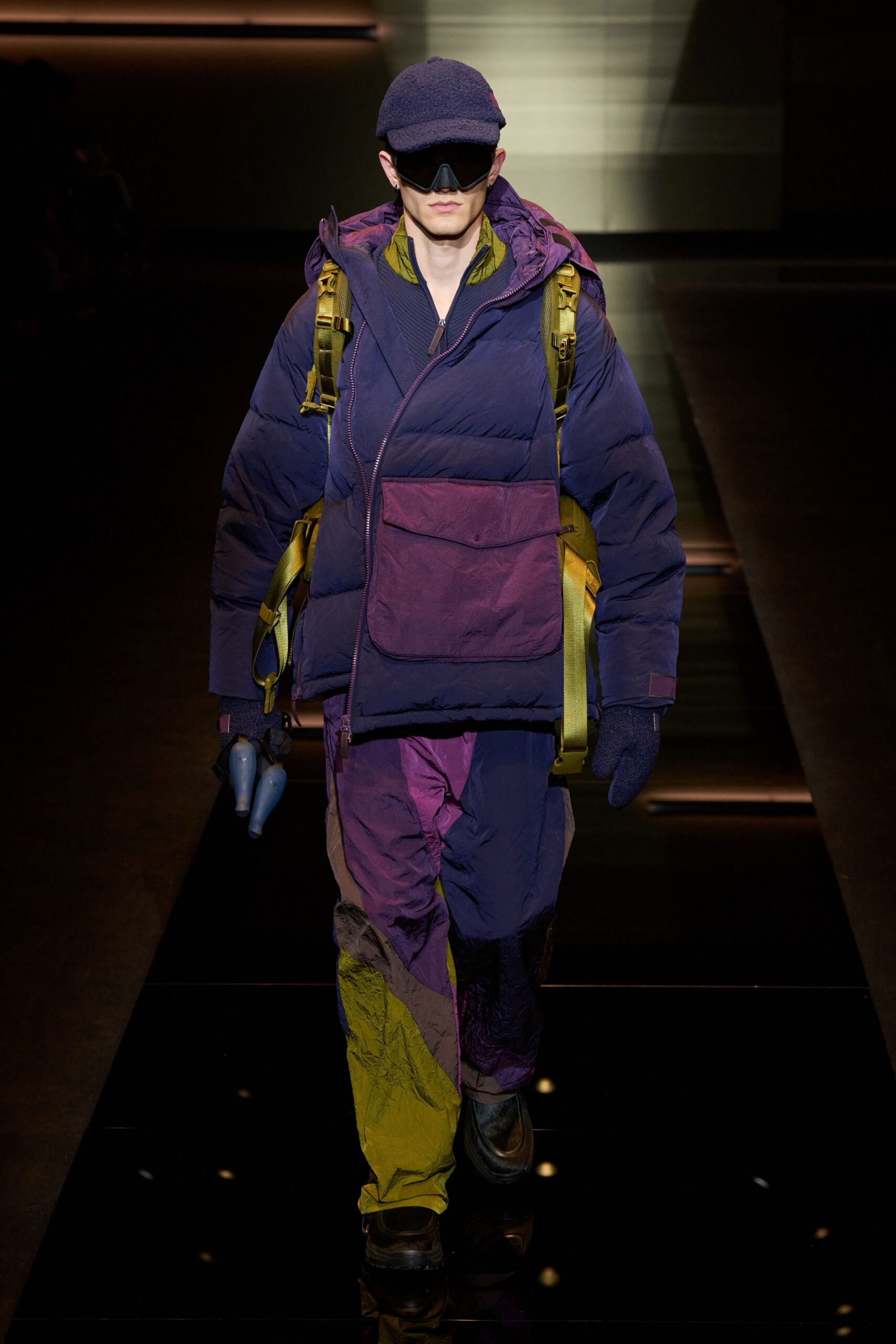 color-blocked puffer jacket and pants