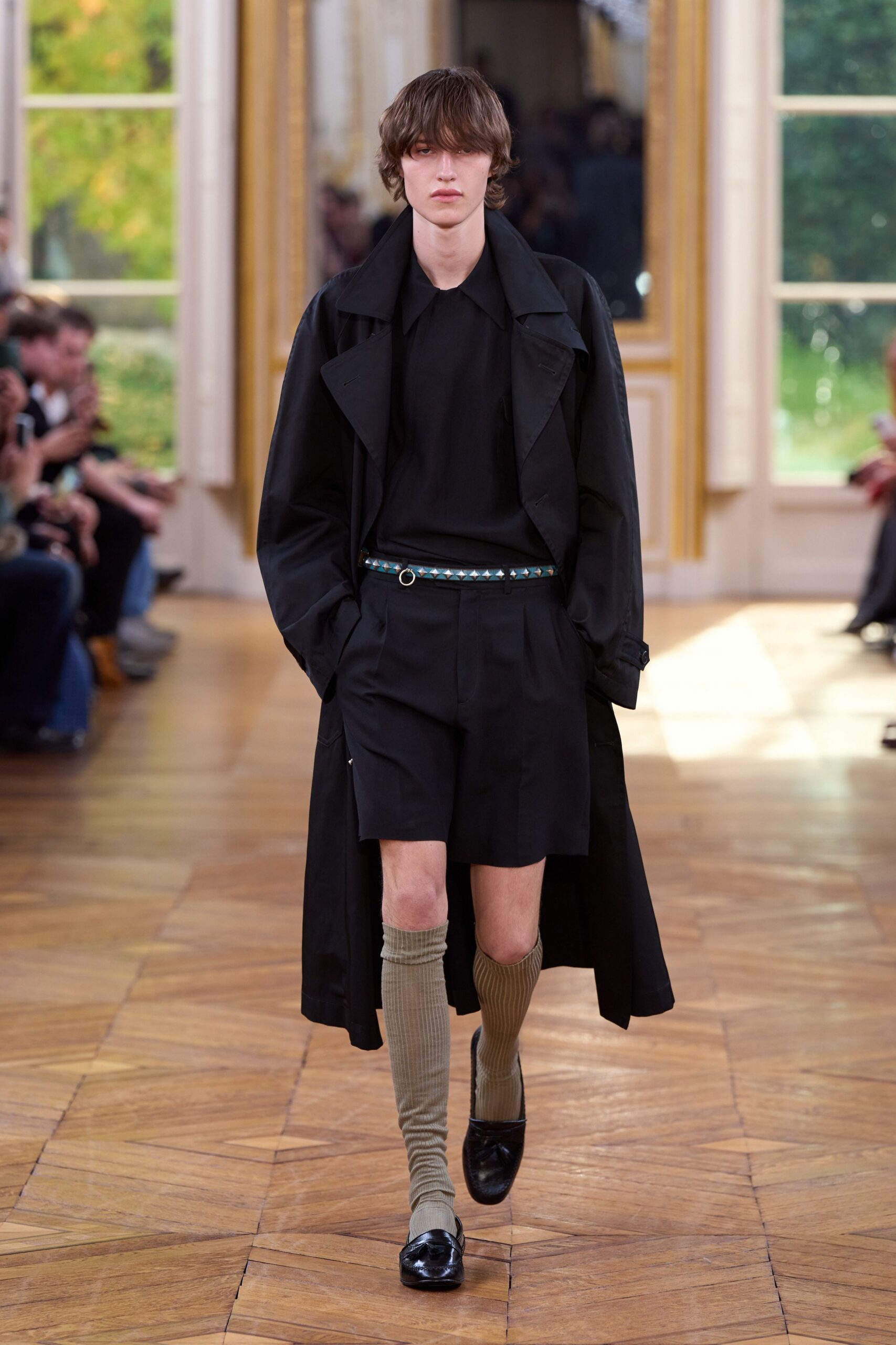 black trench coat with shorts