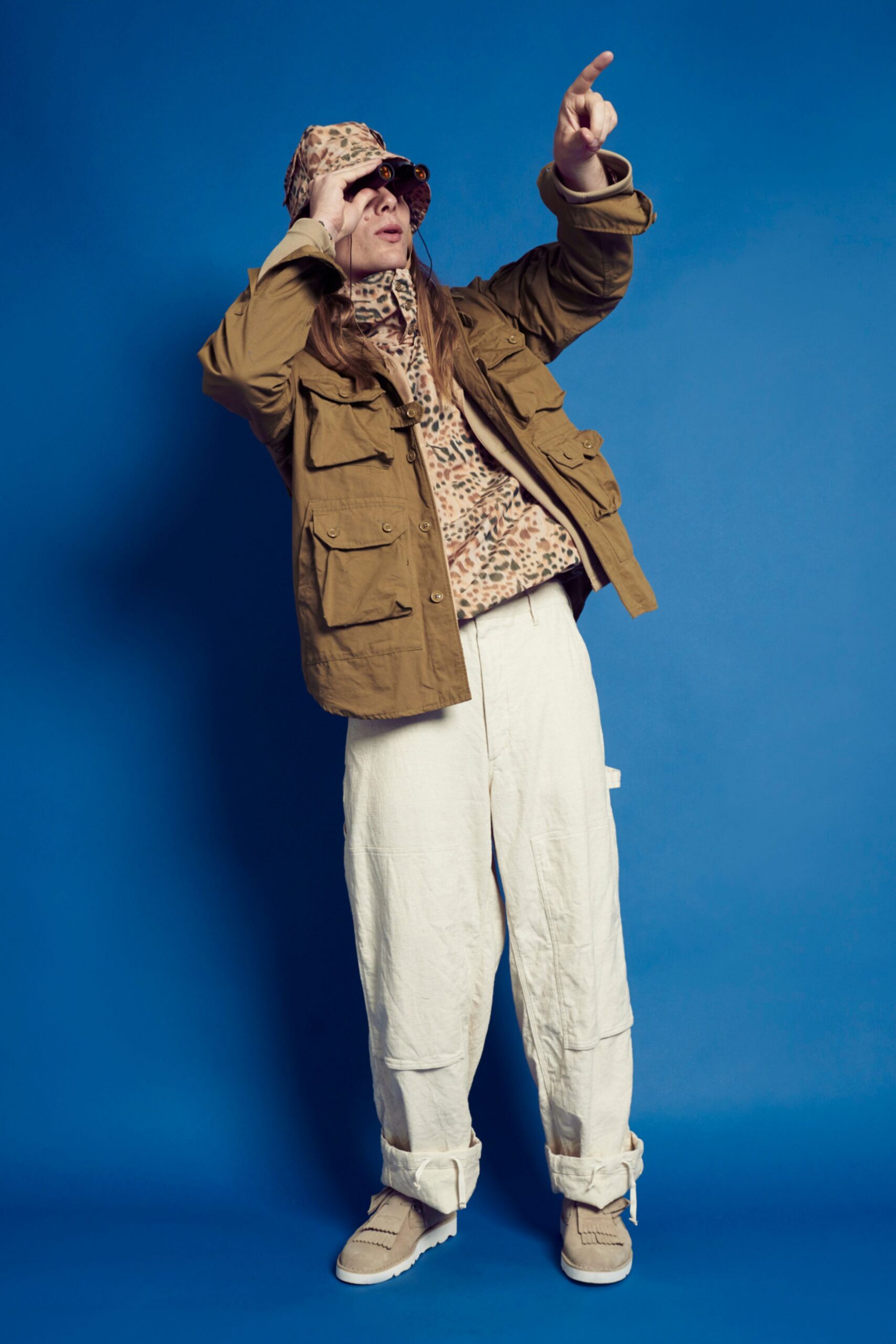 brown relaxed jacket with beige top