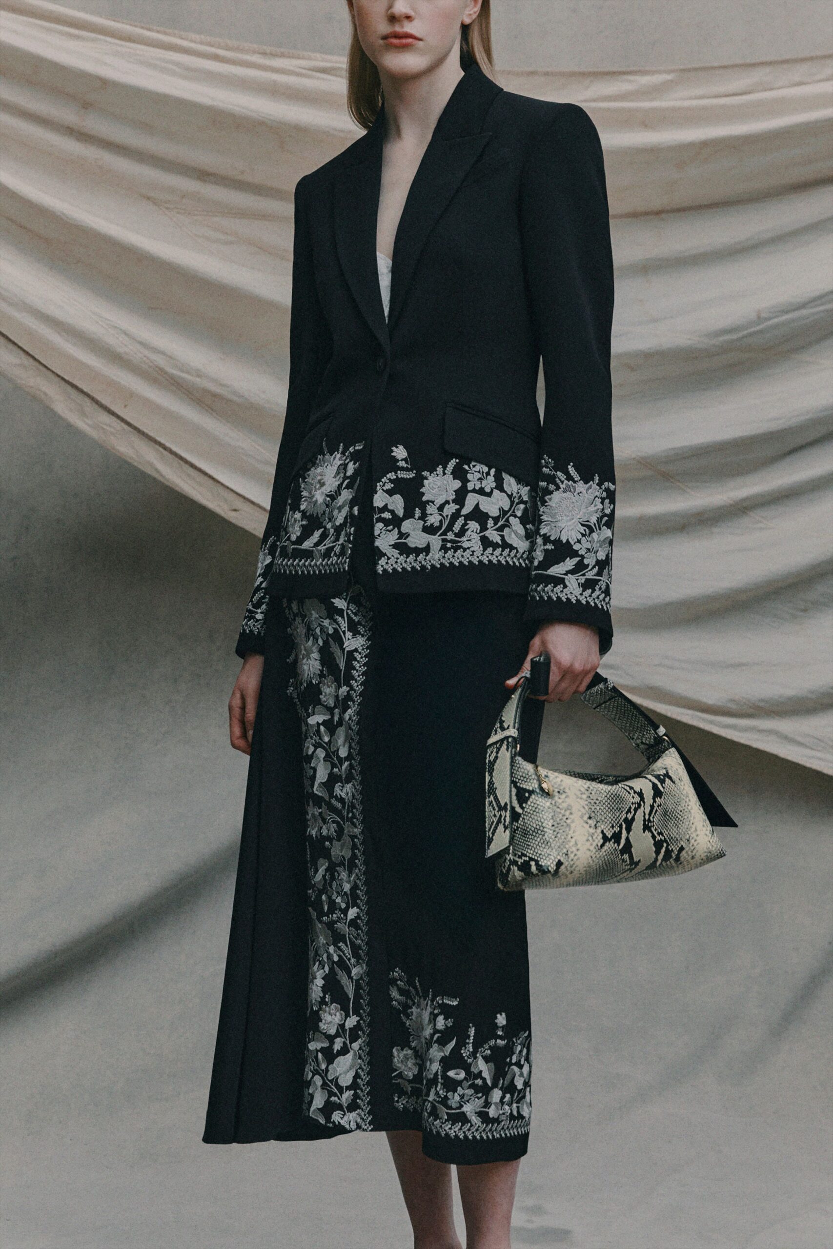 black leather printed bag