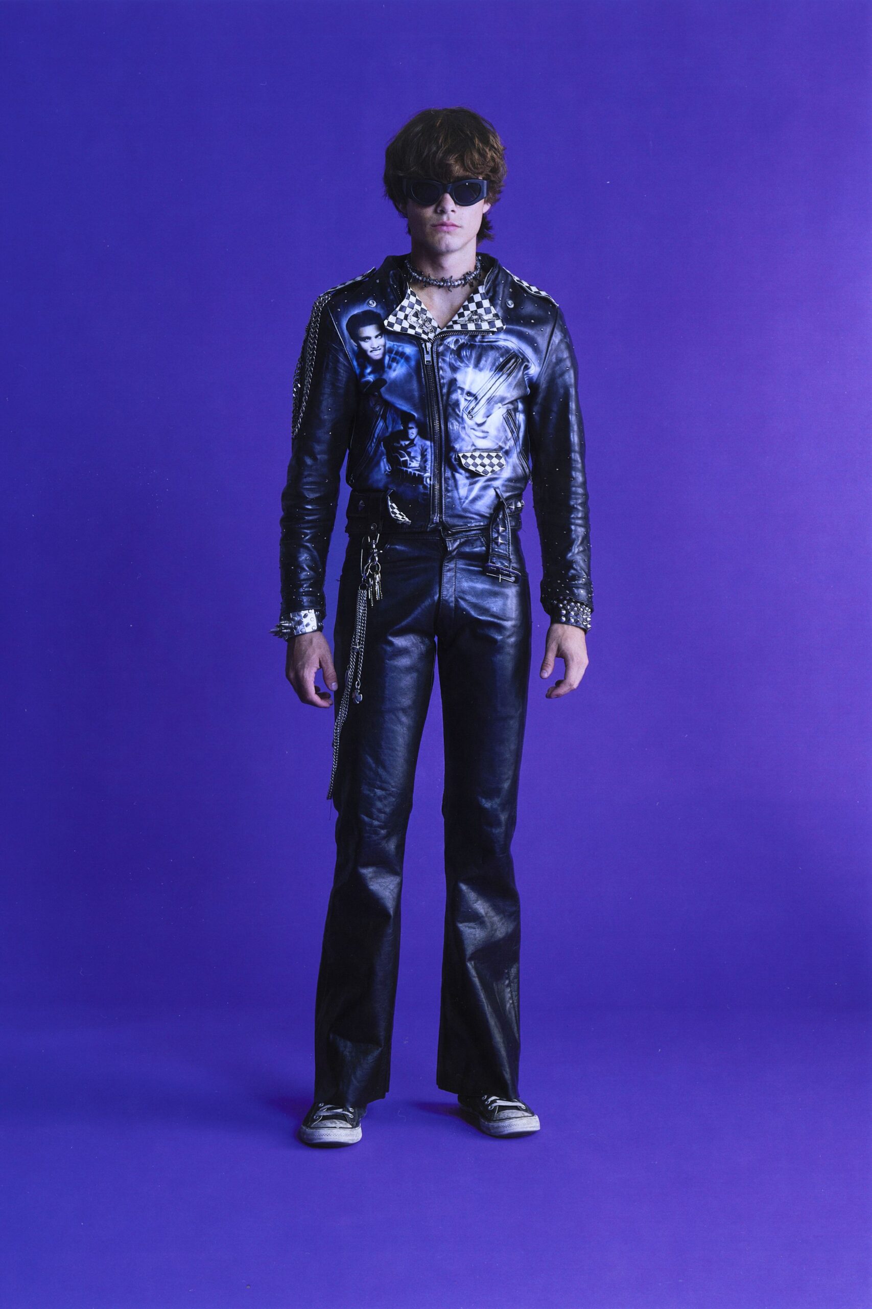black leather jacket and pants