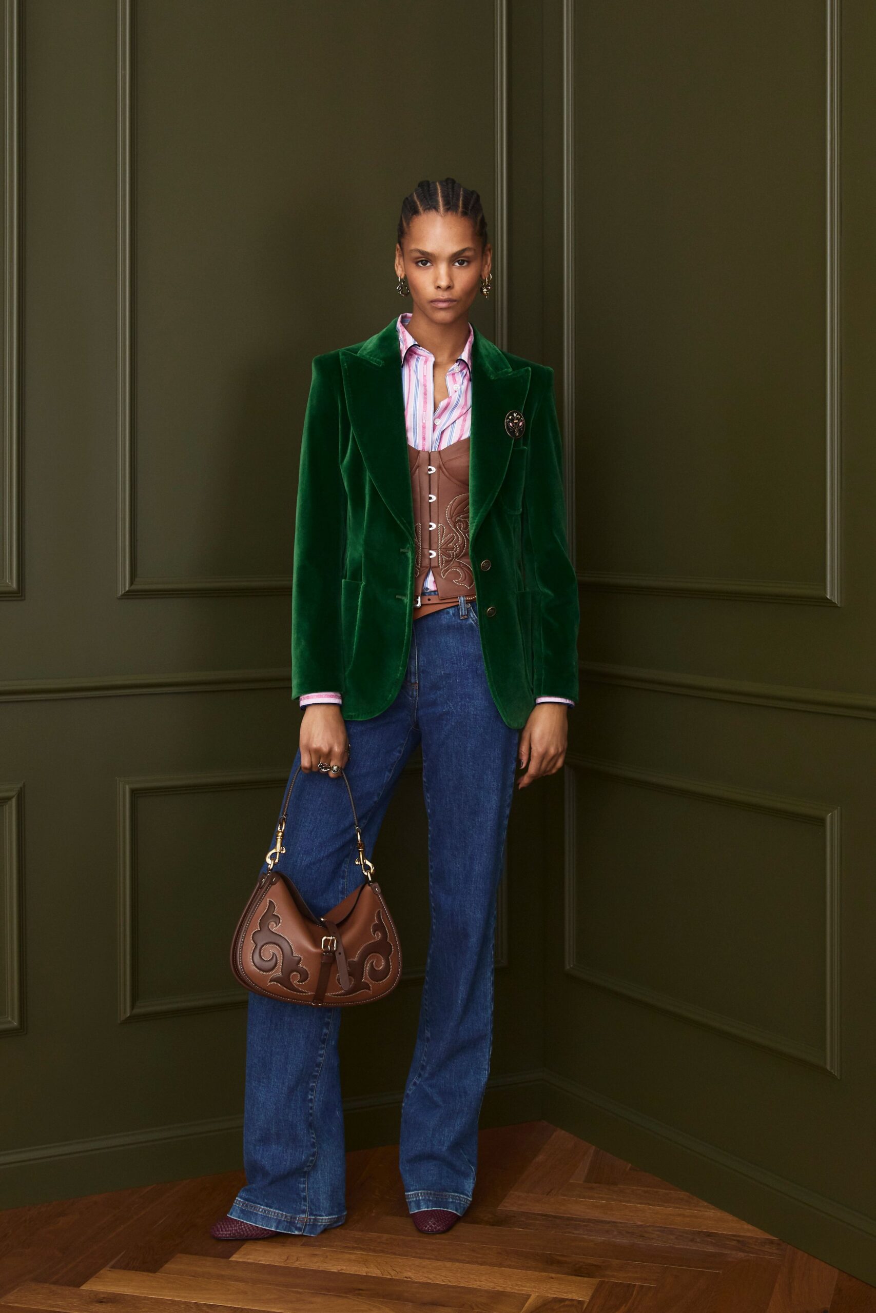 blue denim fitted straight-leg jeans