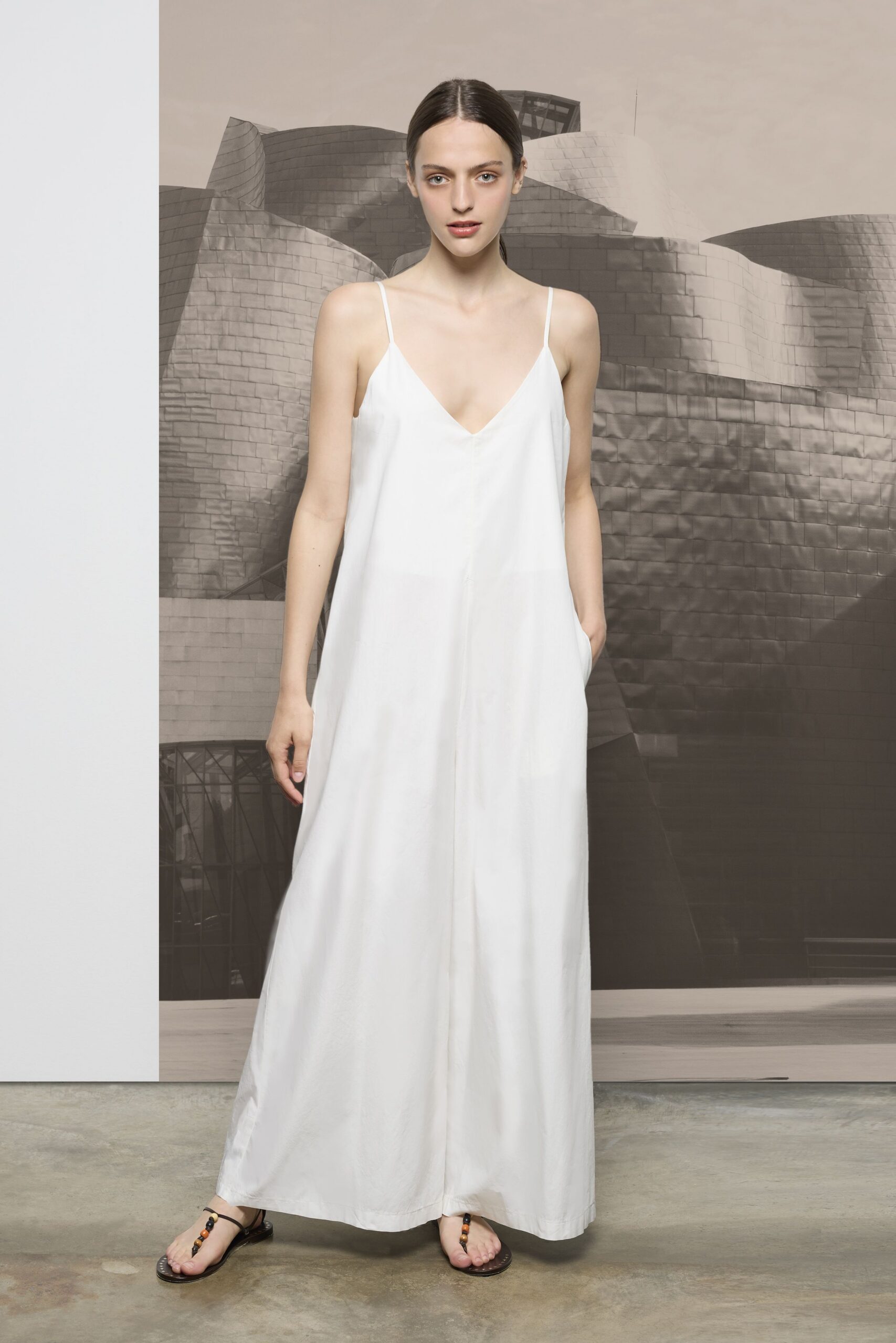 white relaxed sleeveless jumpsuit