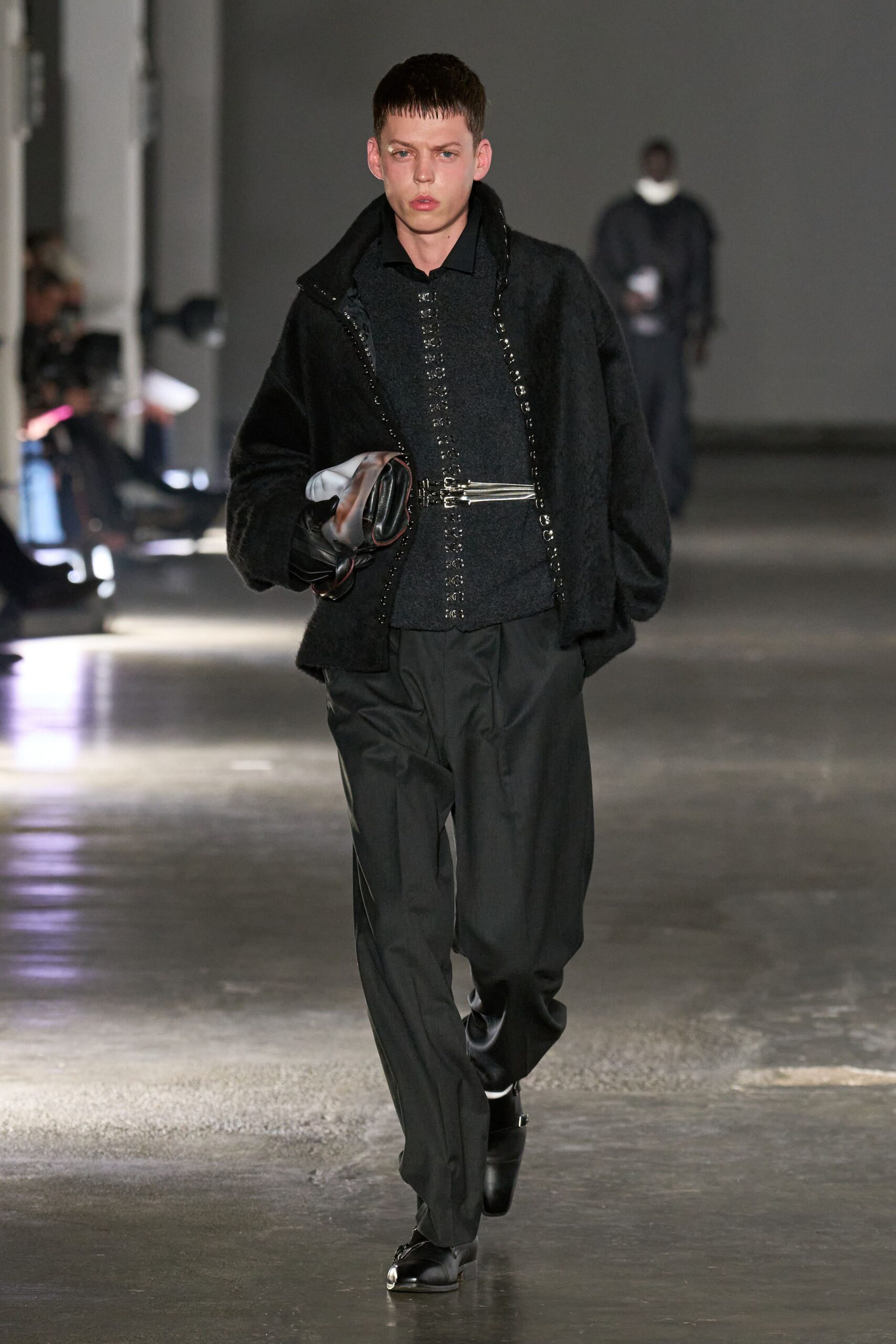 black wool jacket and tailored pants