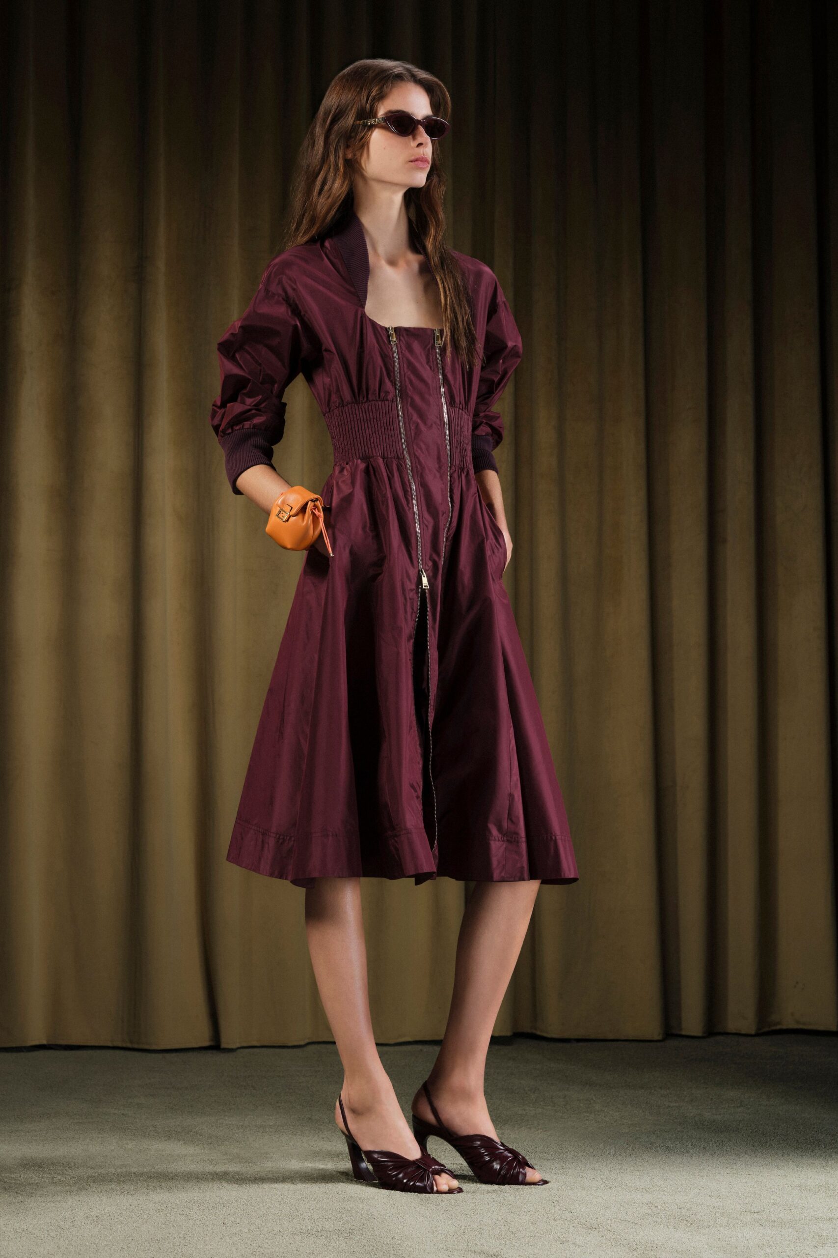 maroon midi dress with accessories
