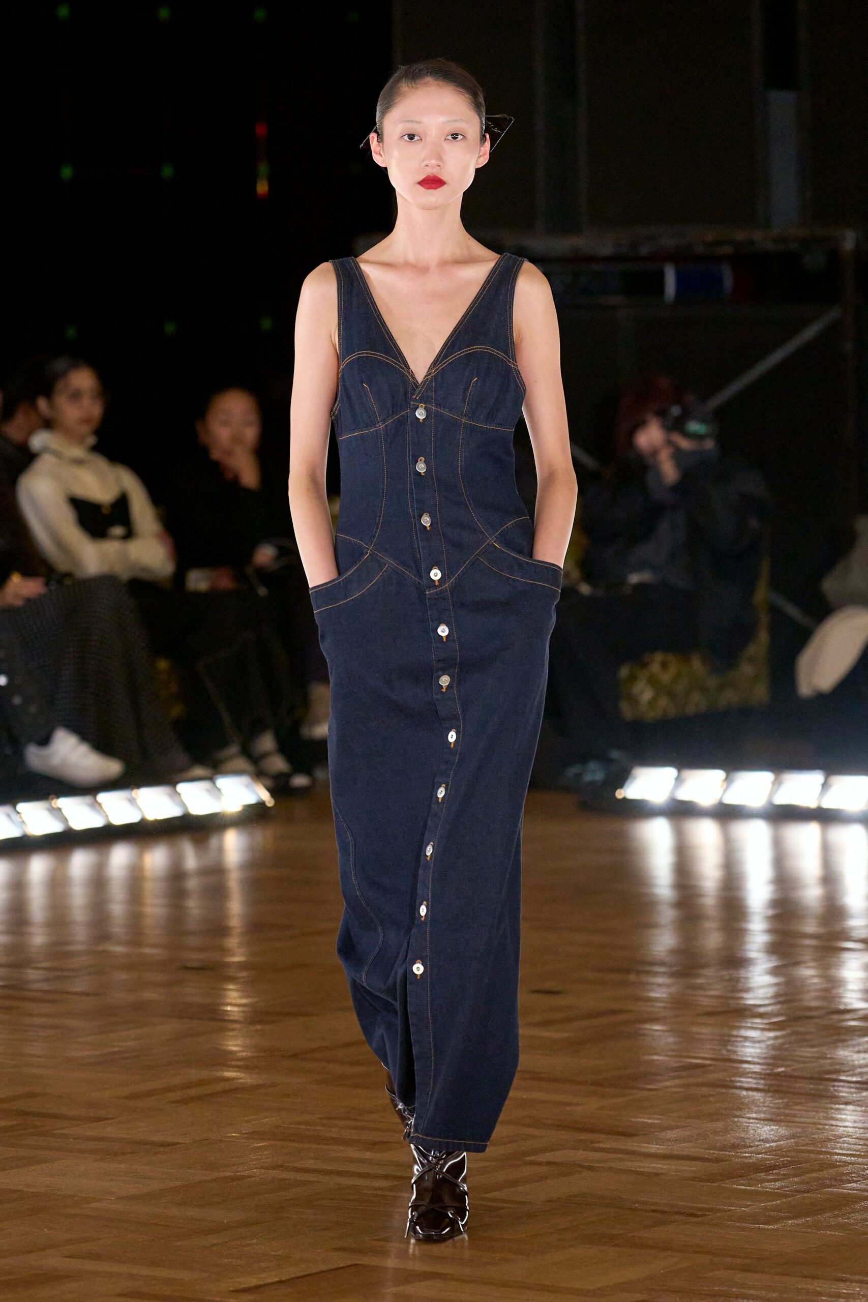 blue denim sleeveless dress