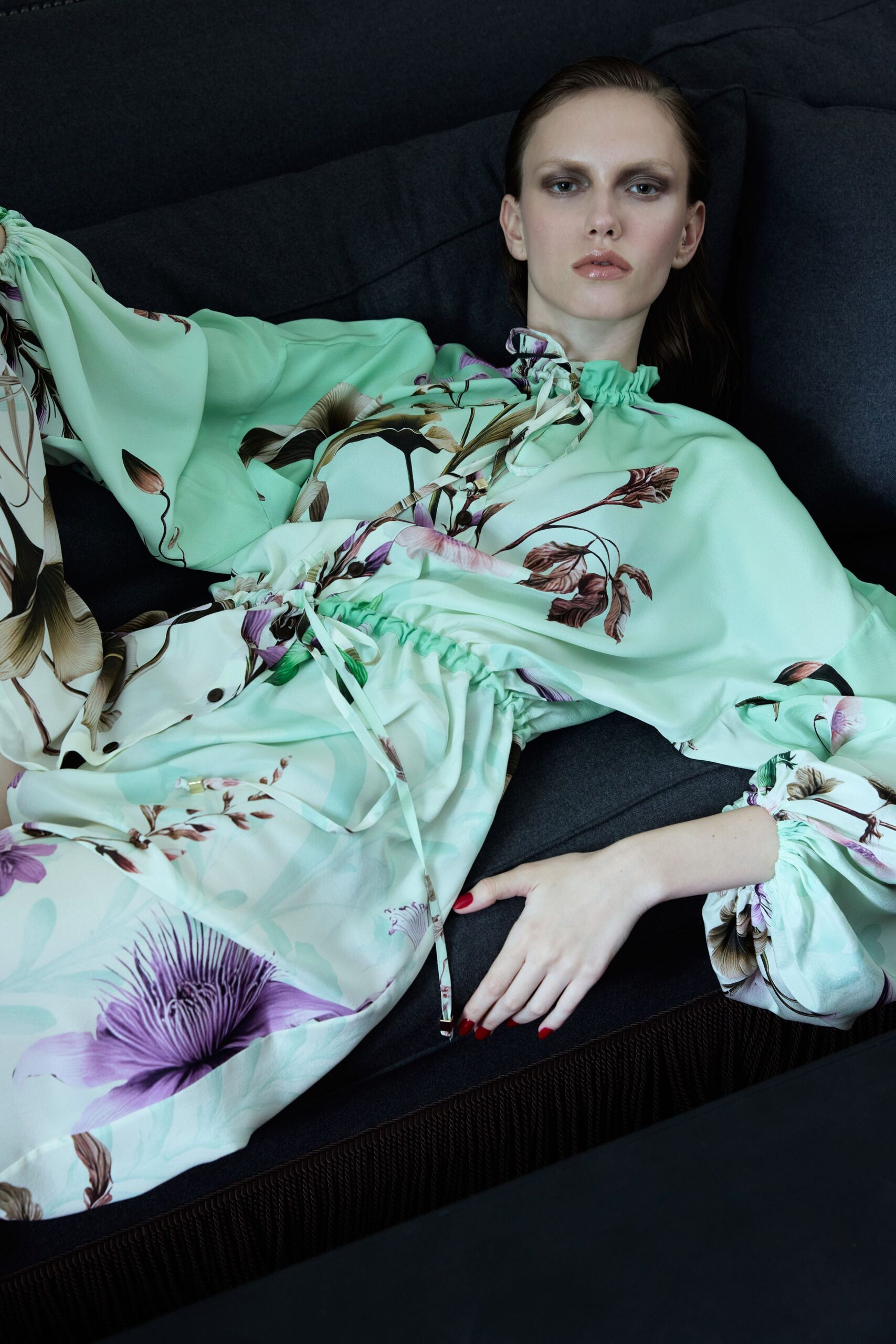 green floral relaxed midi dress