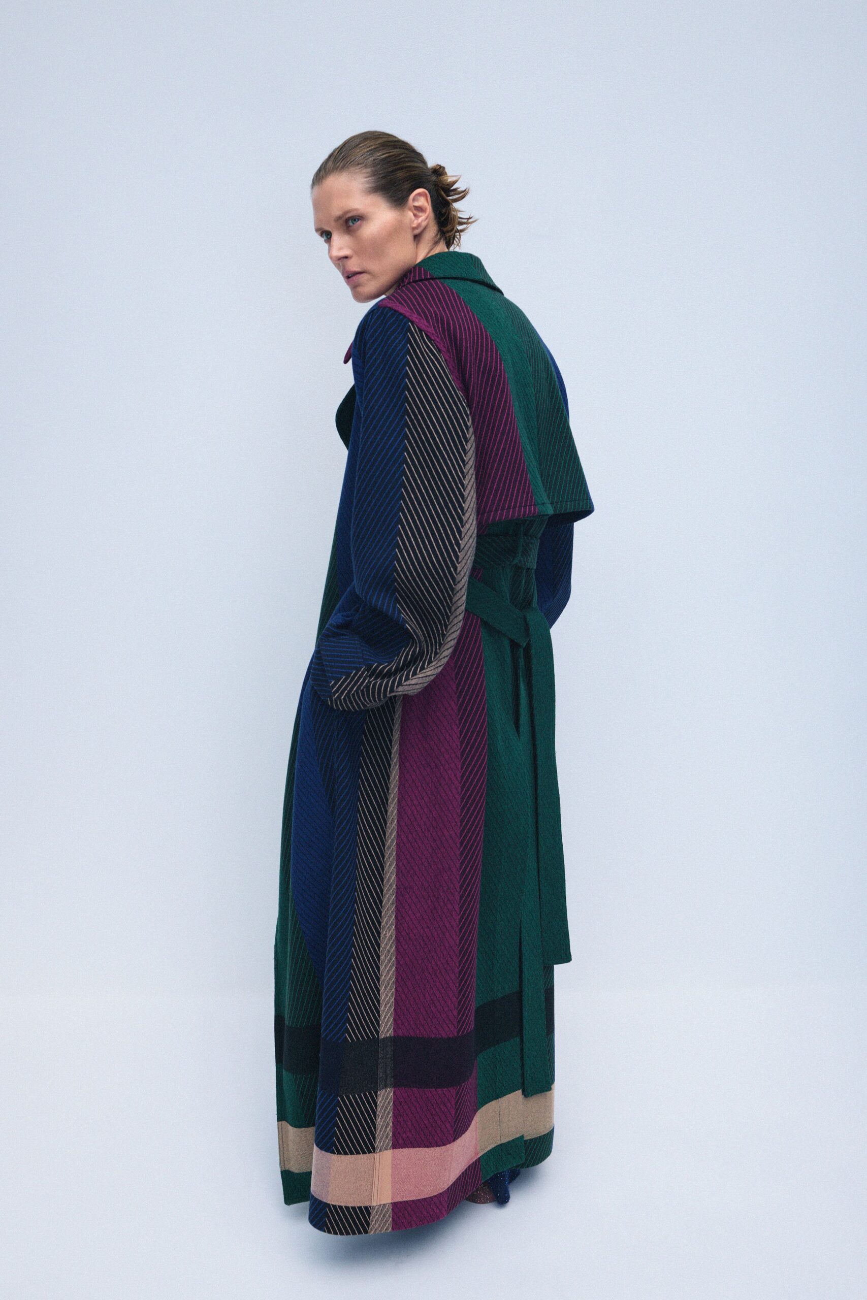 striped wool belted coat