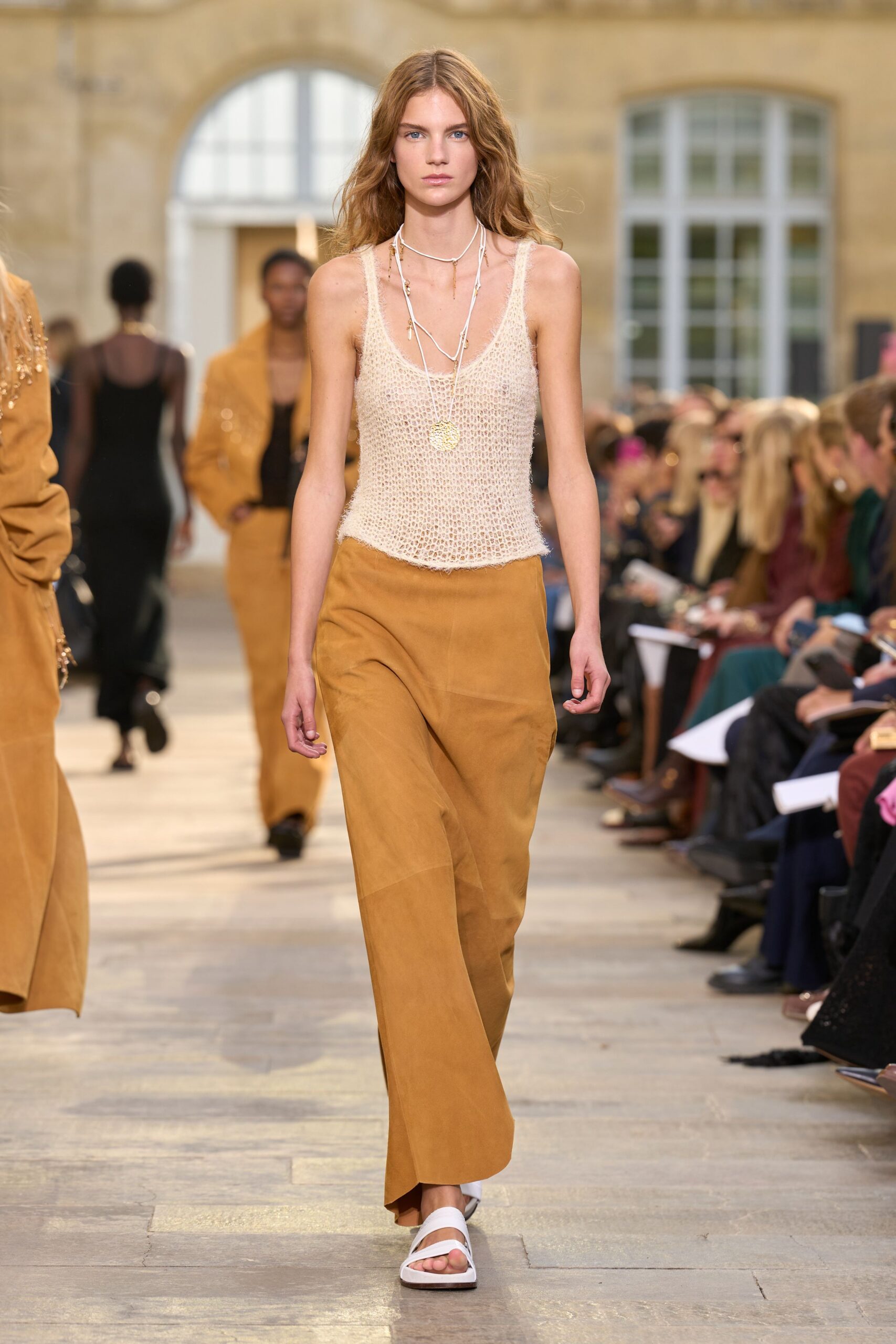 brown suede relaxed wide-leg pants