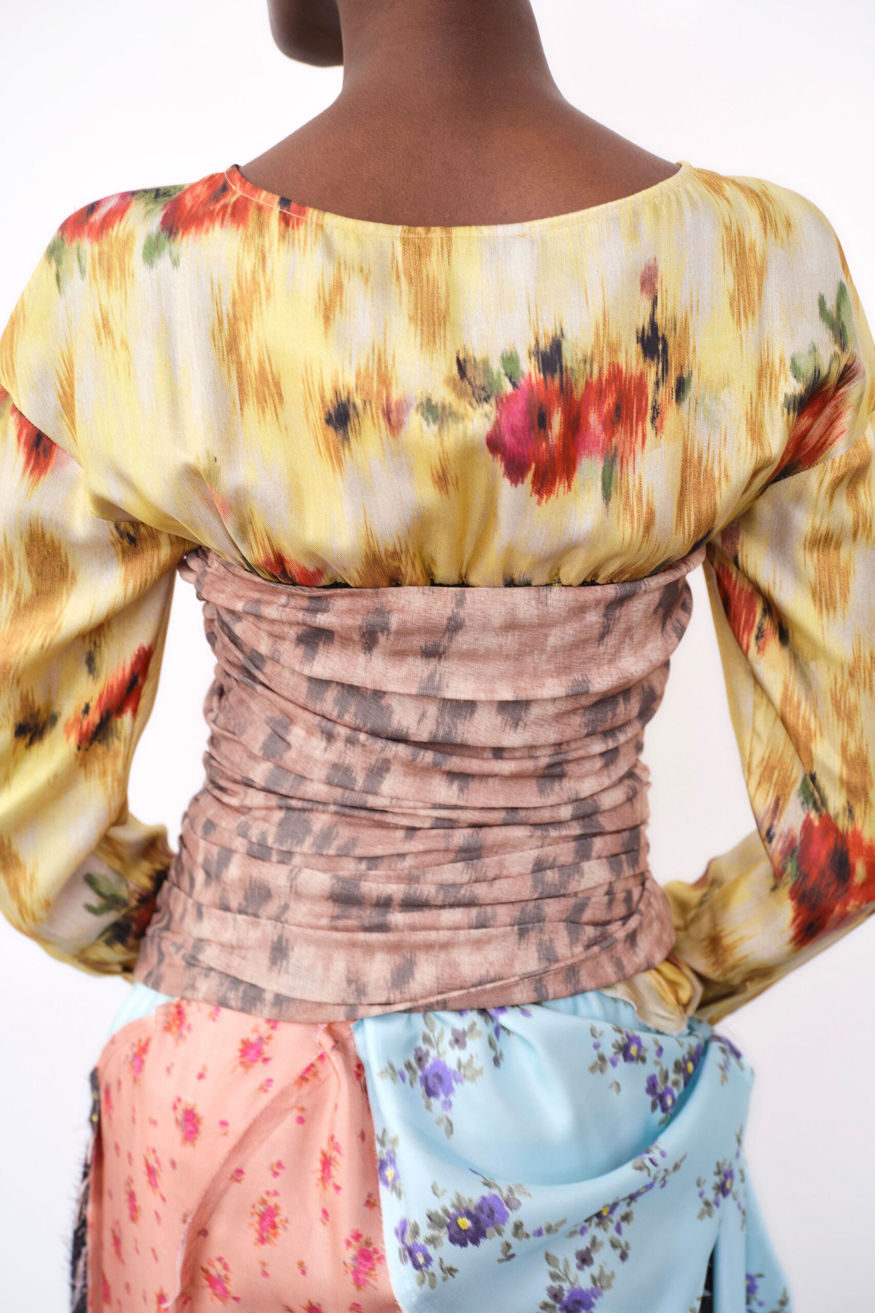 floral silk top and tiered skirt