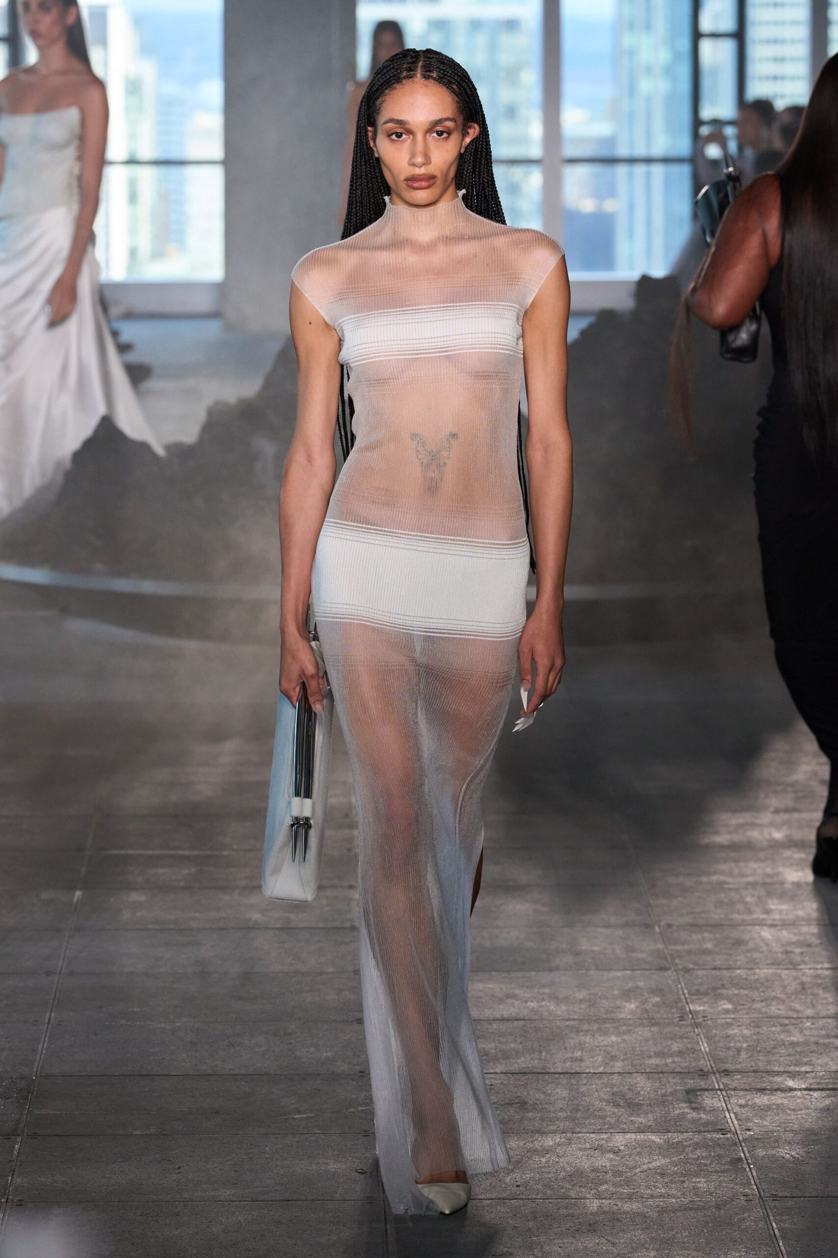 white sheer fitted gown
