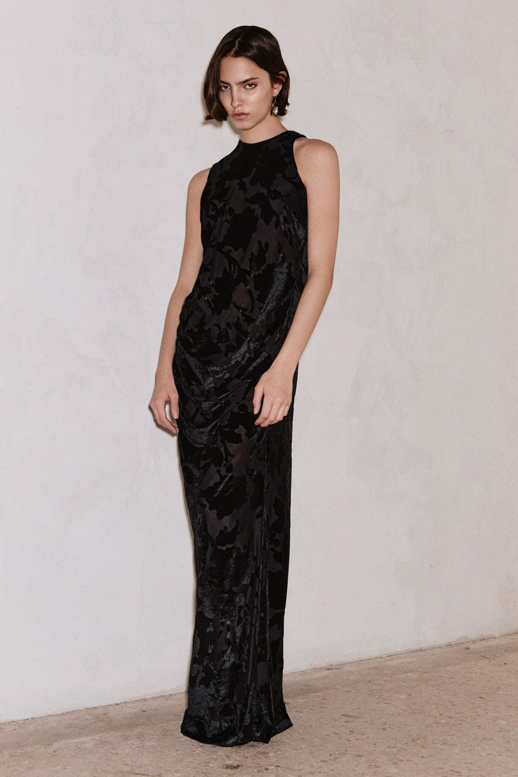 black silk sleeveless gown