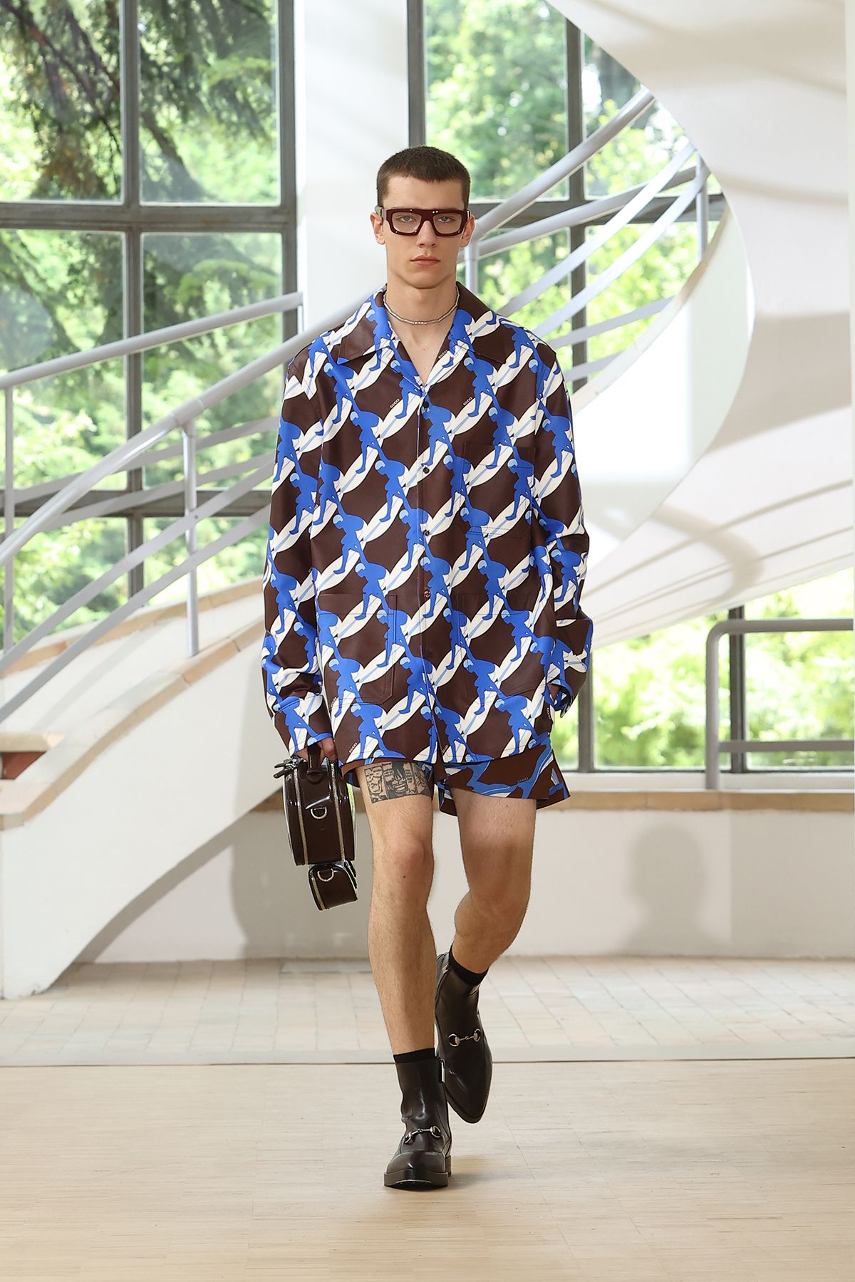 blue printed shirt with shorts