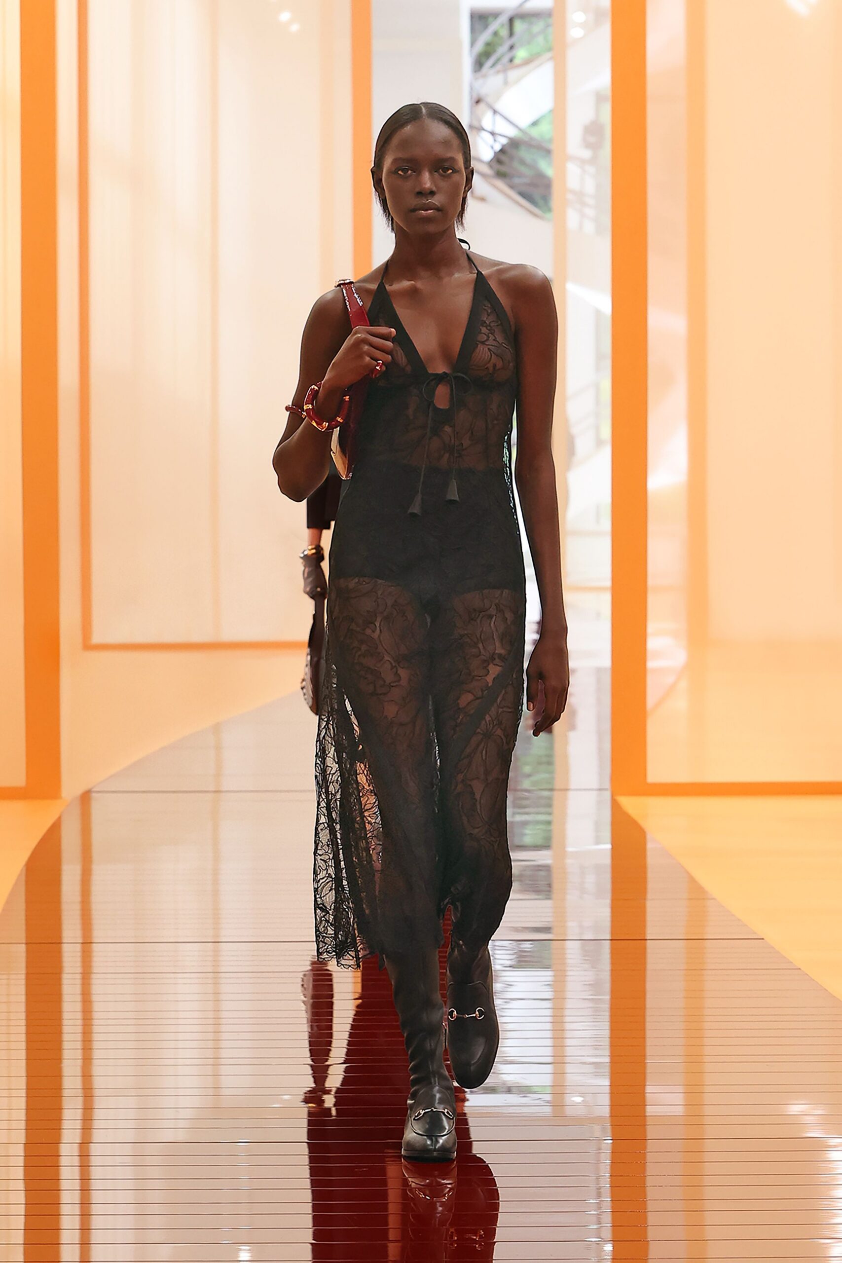 black lace sleeveless v-neck fitted draped dress