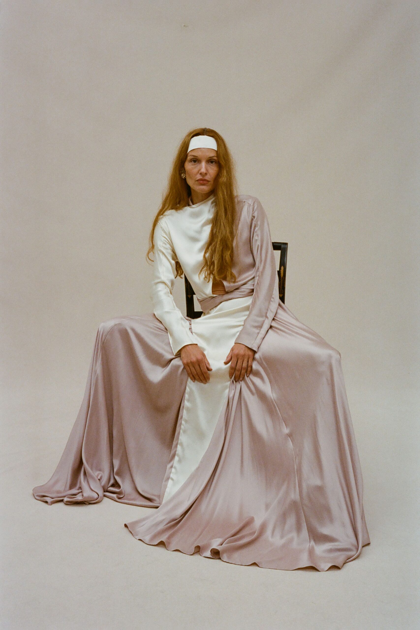 pink and white silk gown
