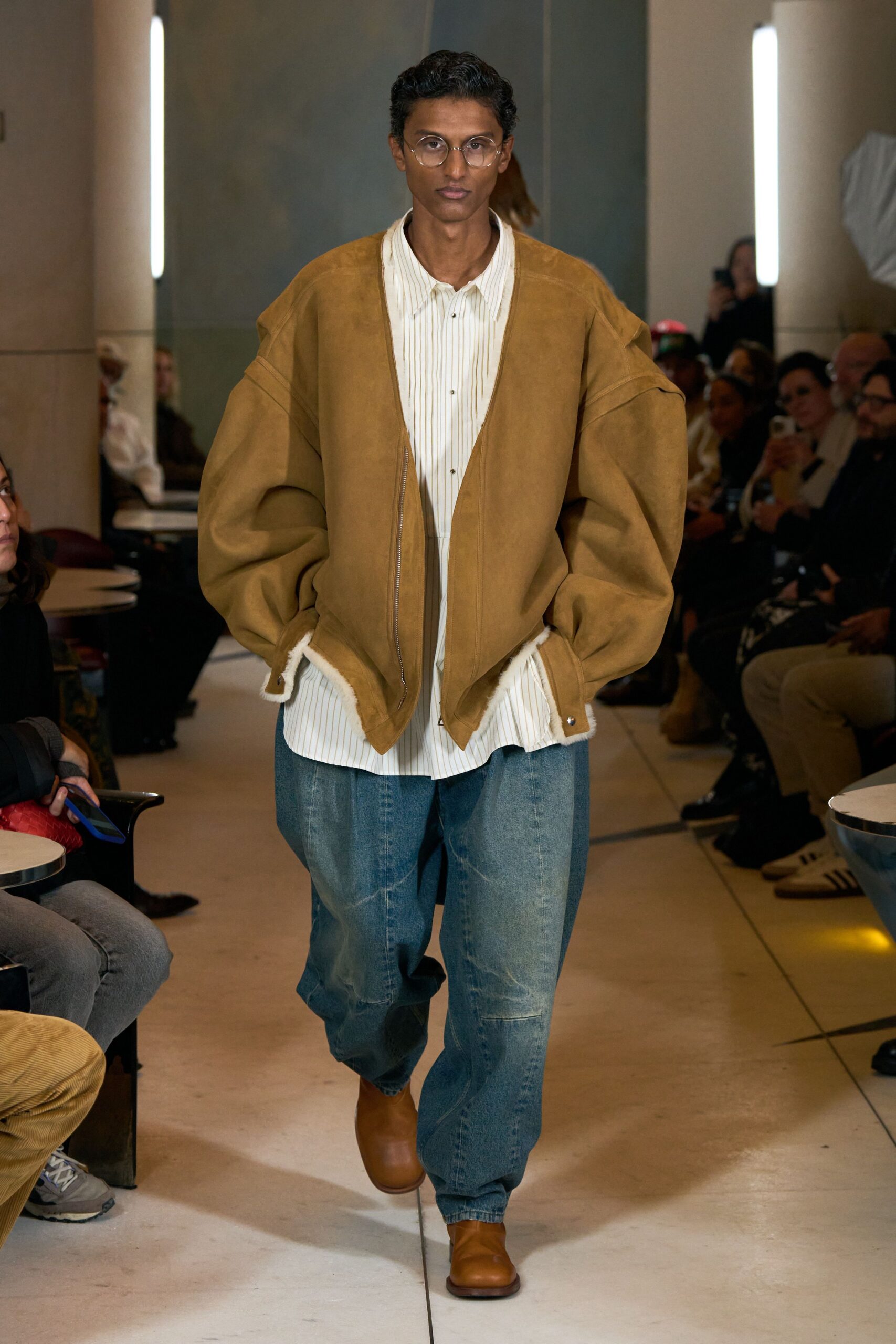 brown suede long-sleeve oversized jacket
