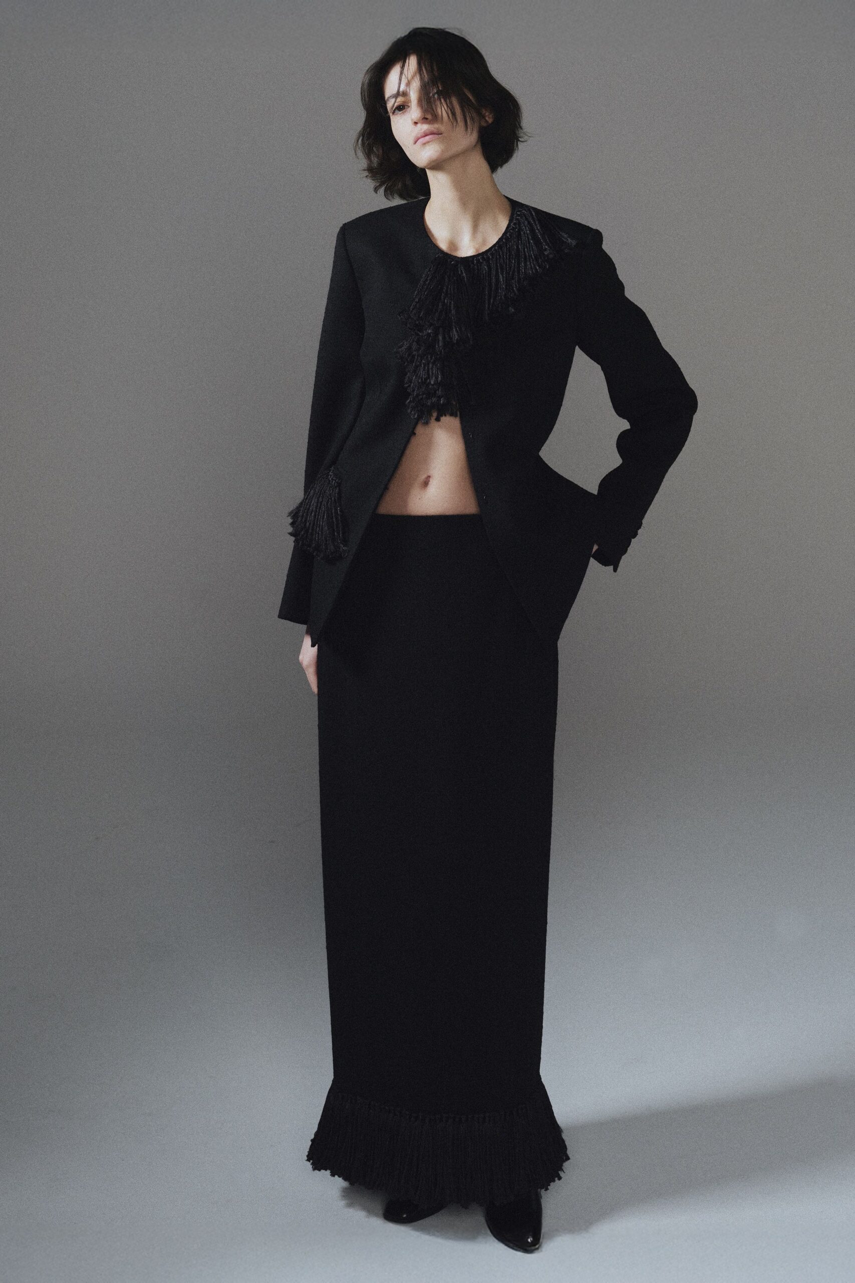black wool blazer and skirt