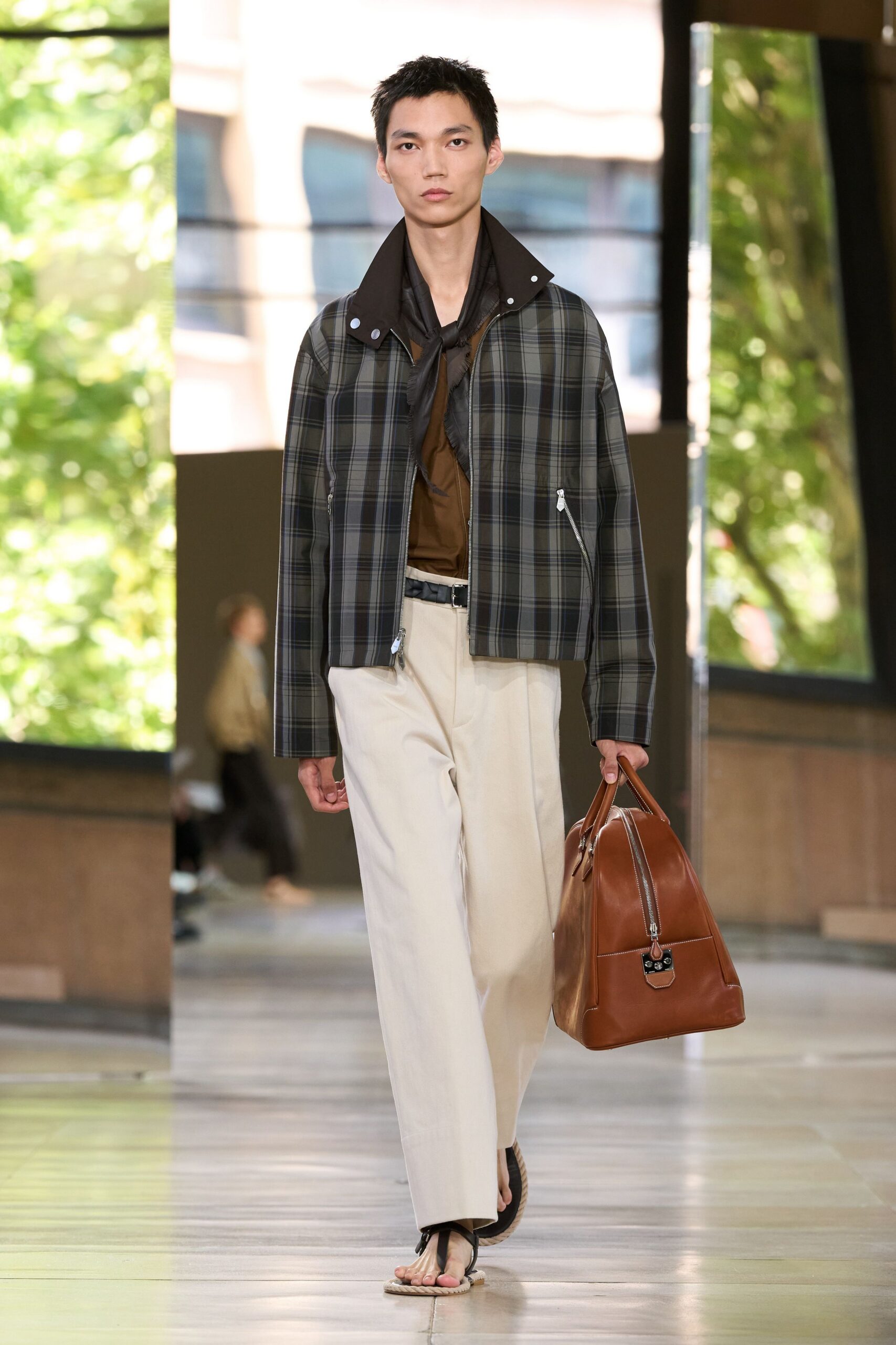 checked jacket with relaxed shirt