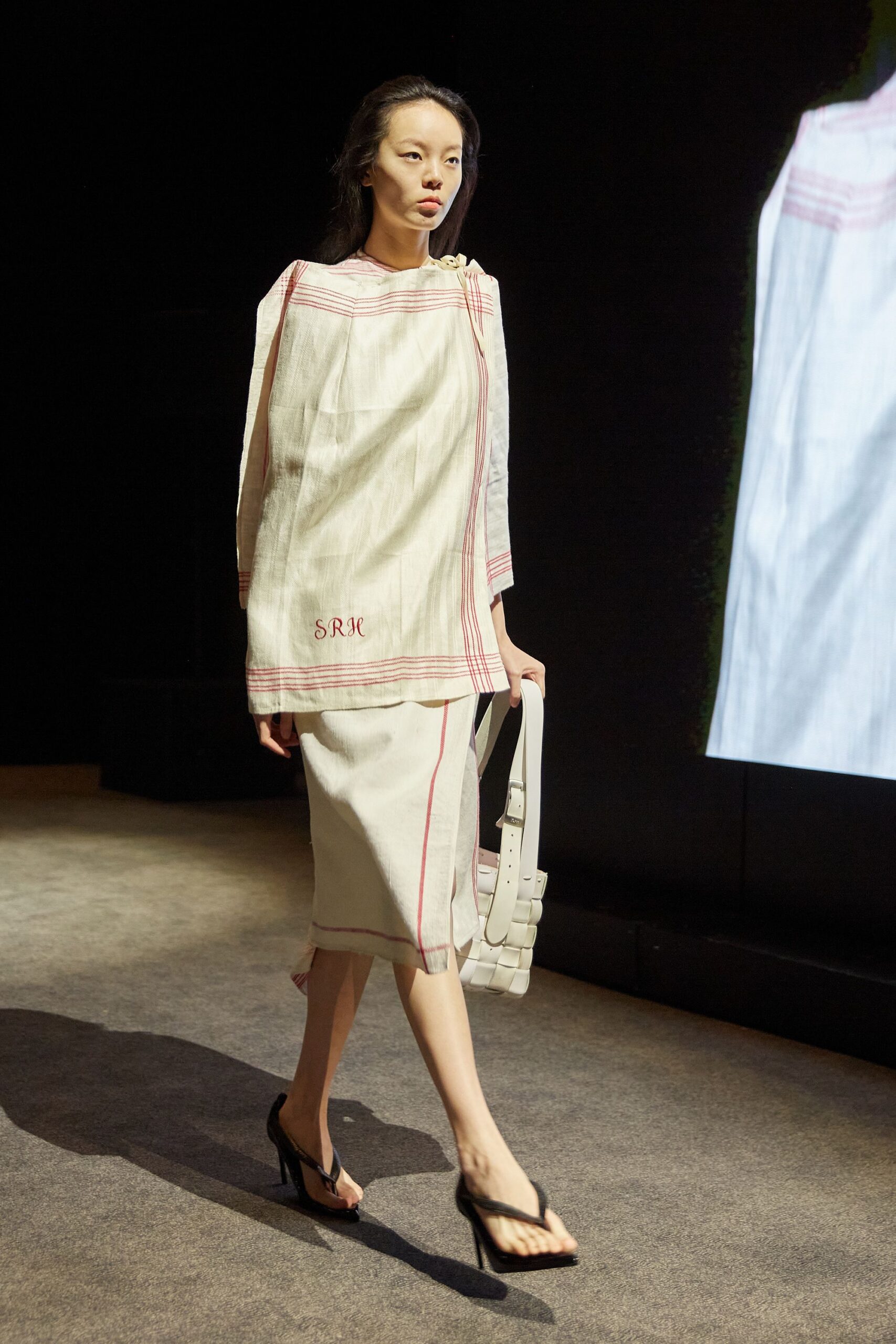 white cotton fitted dress with bag