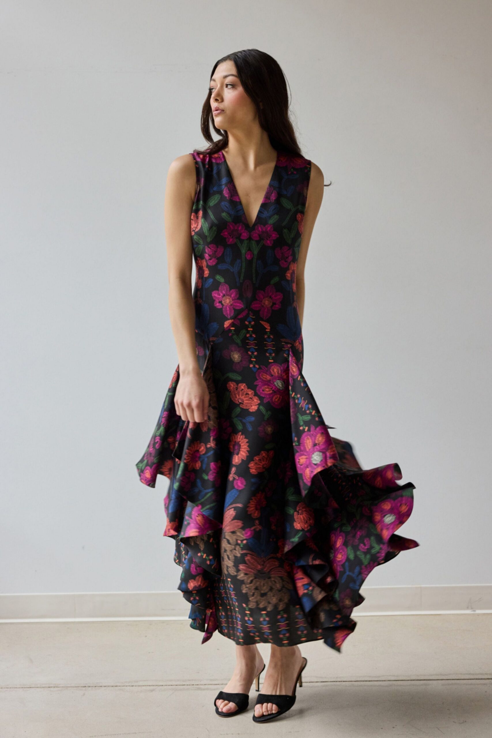 black floral midi dress