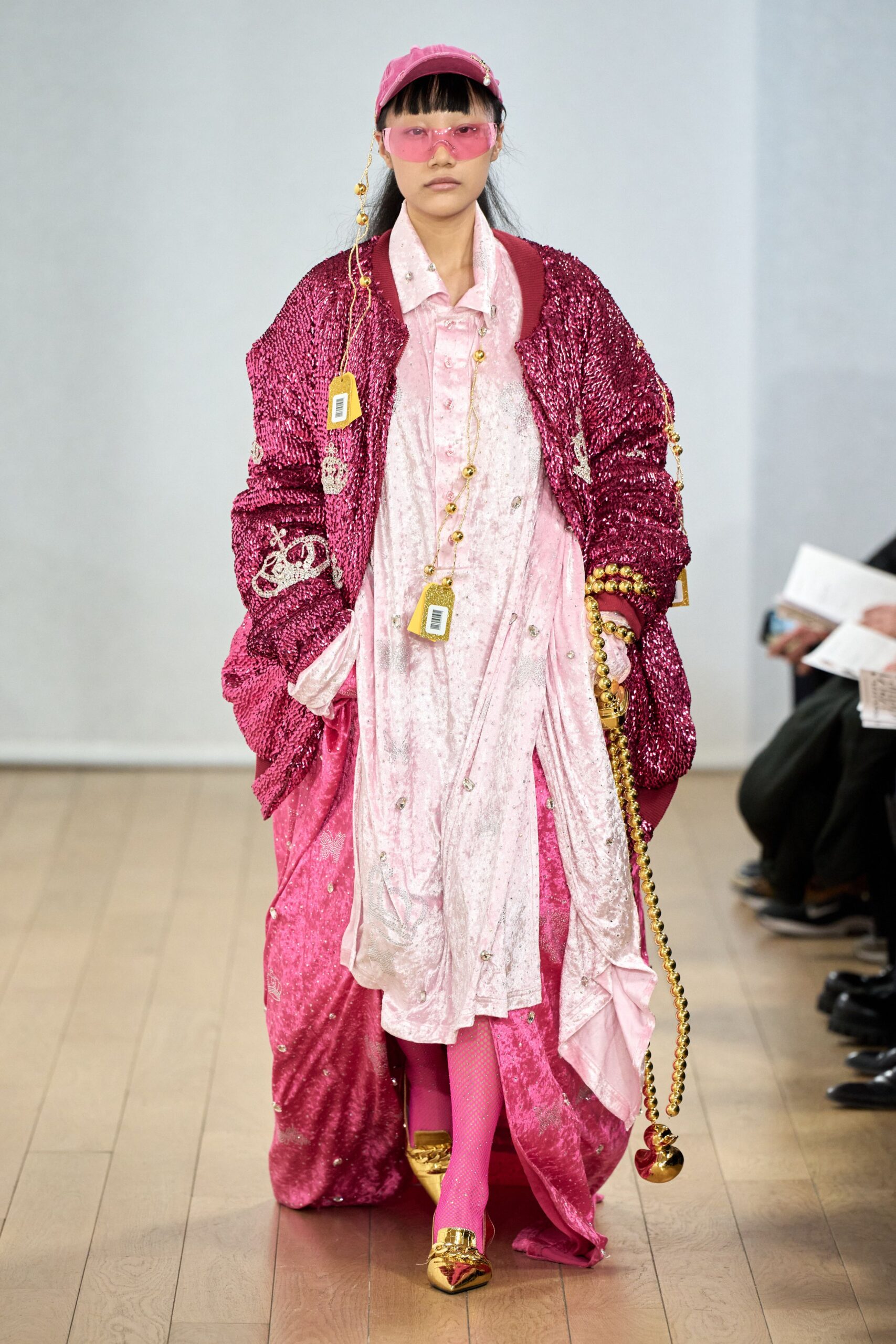 pink sequined oversized coat
