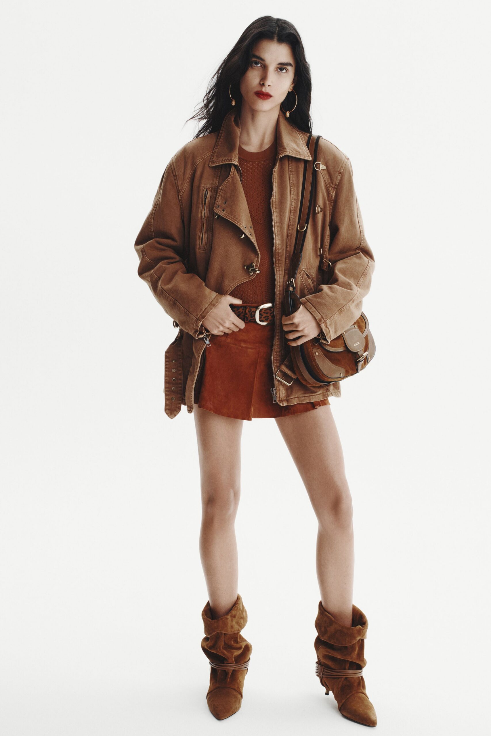 brown cotton long-sleeve collared oversized buttoned jacket