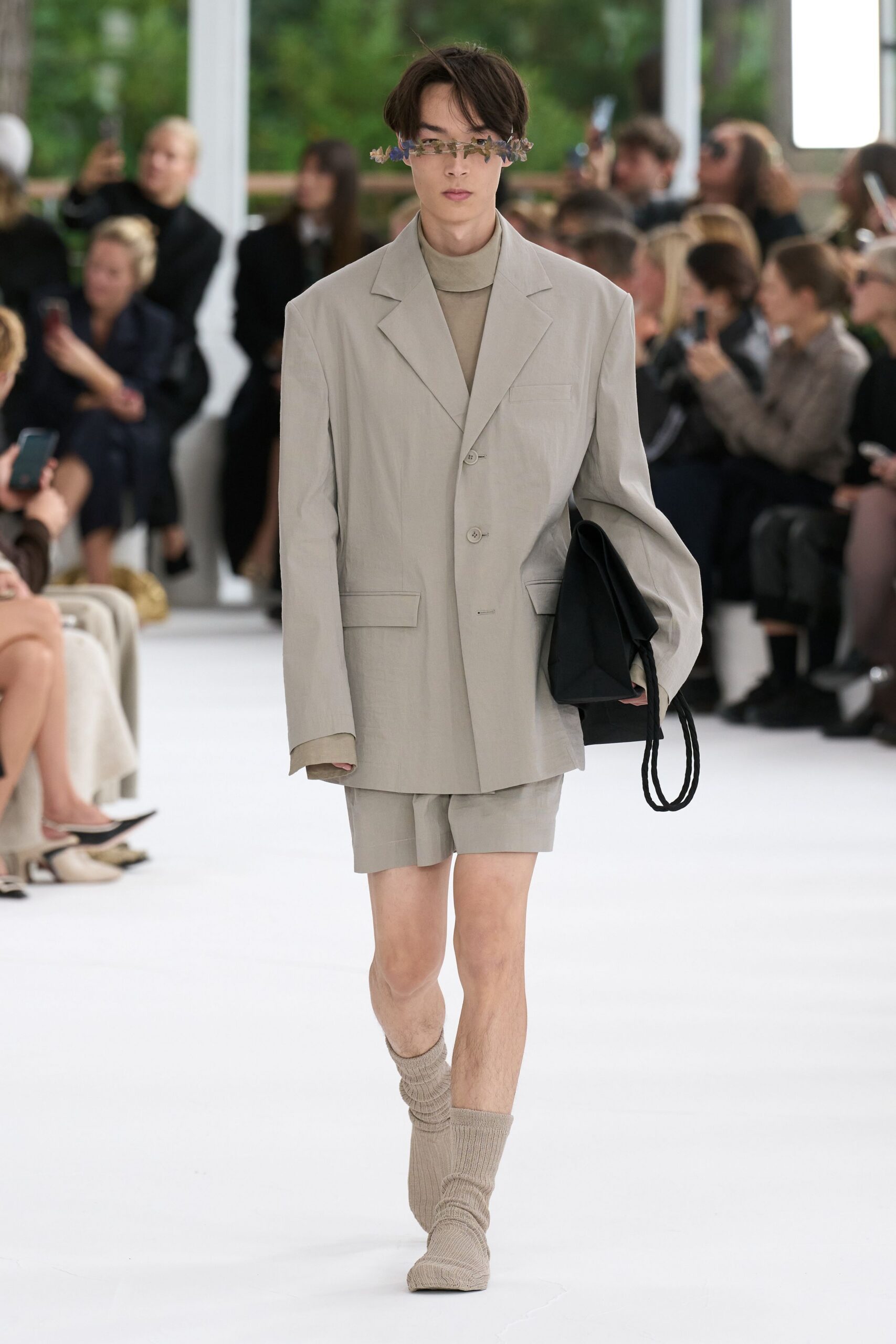 beige blazer and shorts outfit