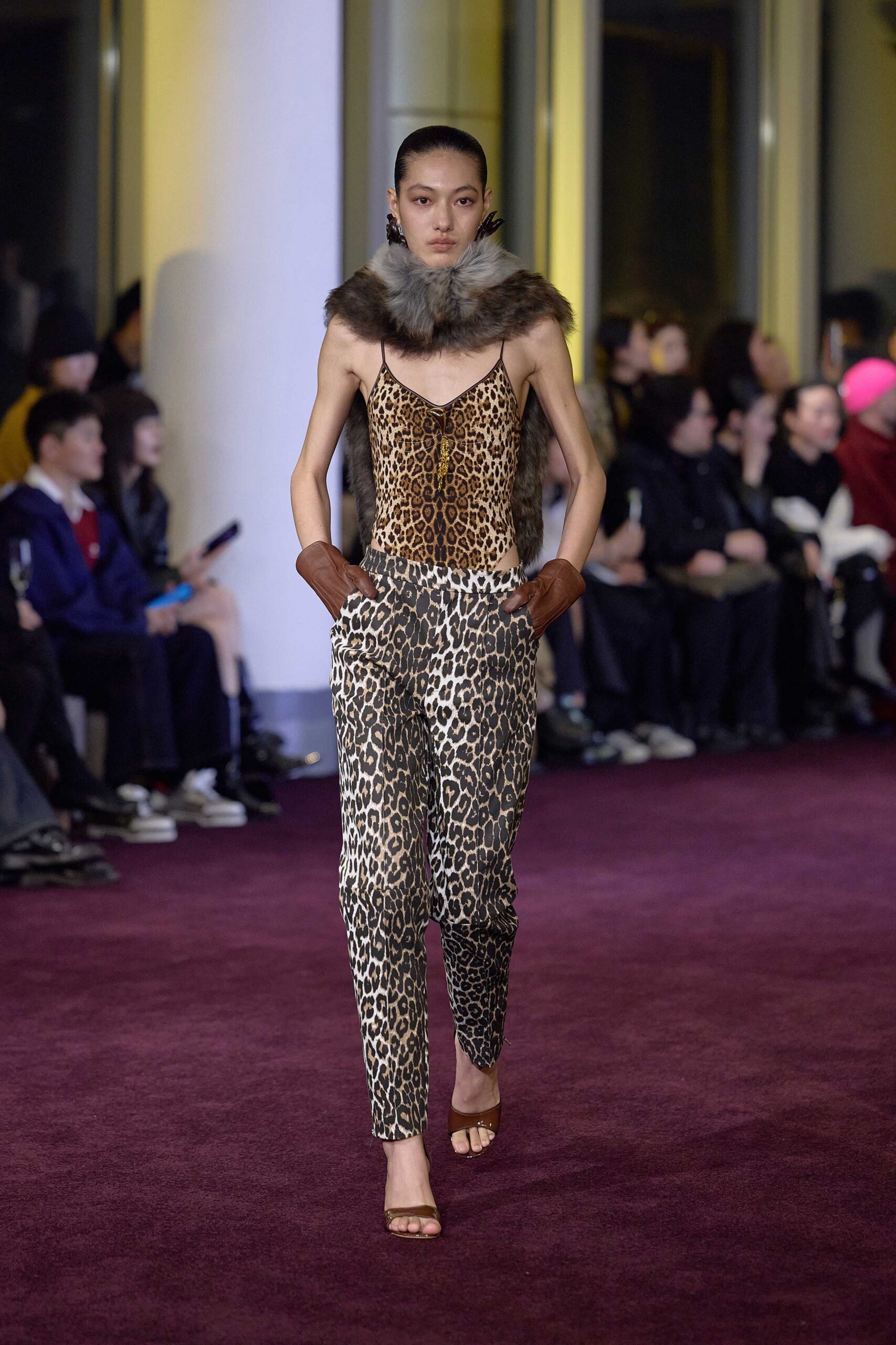 animal-print top and pants