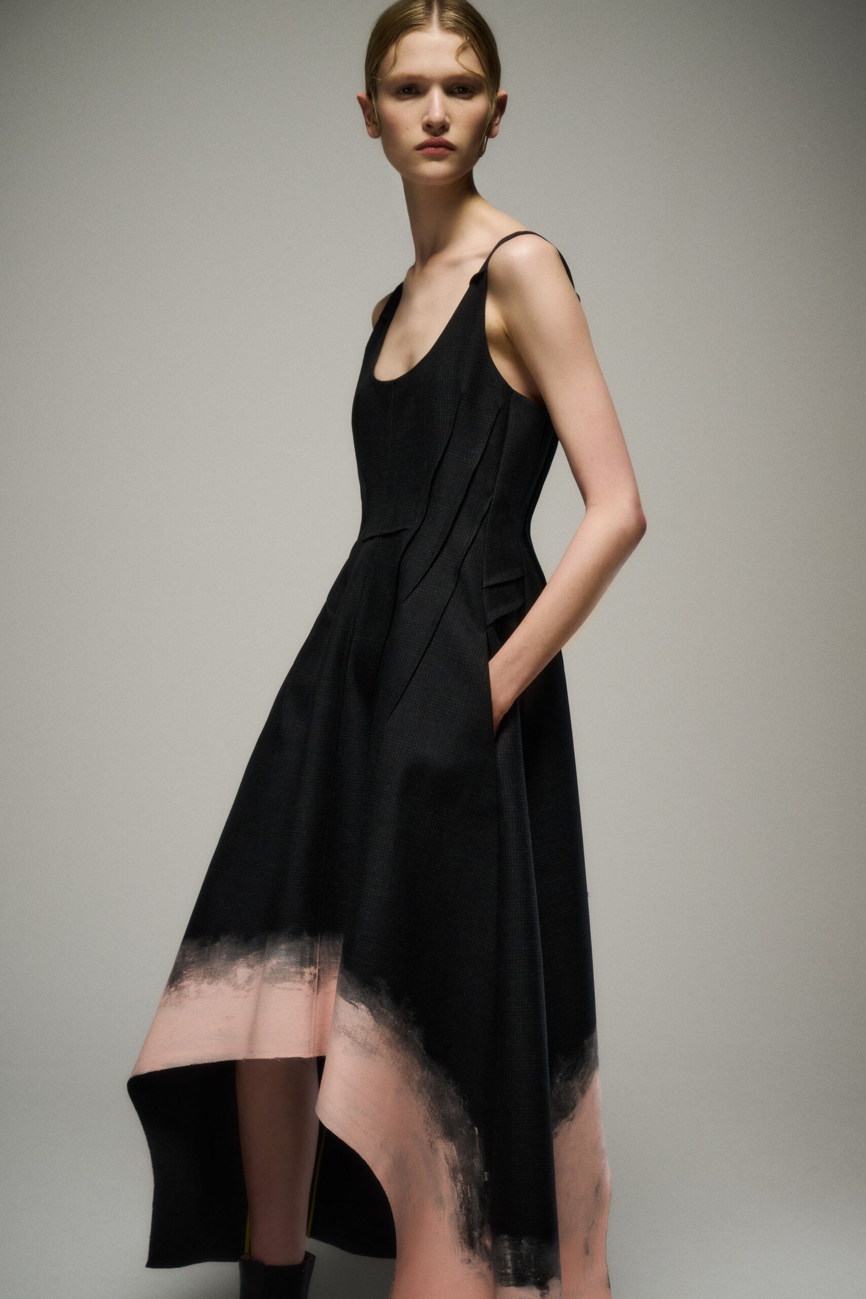 black and pink asymmetric dress