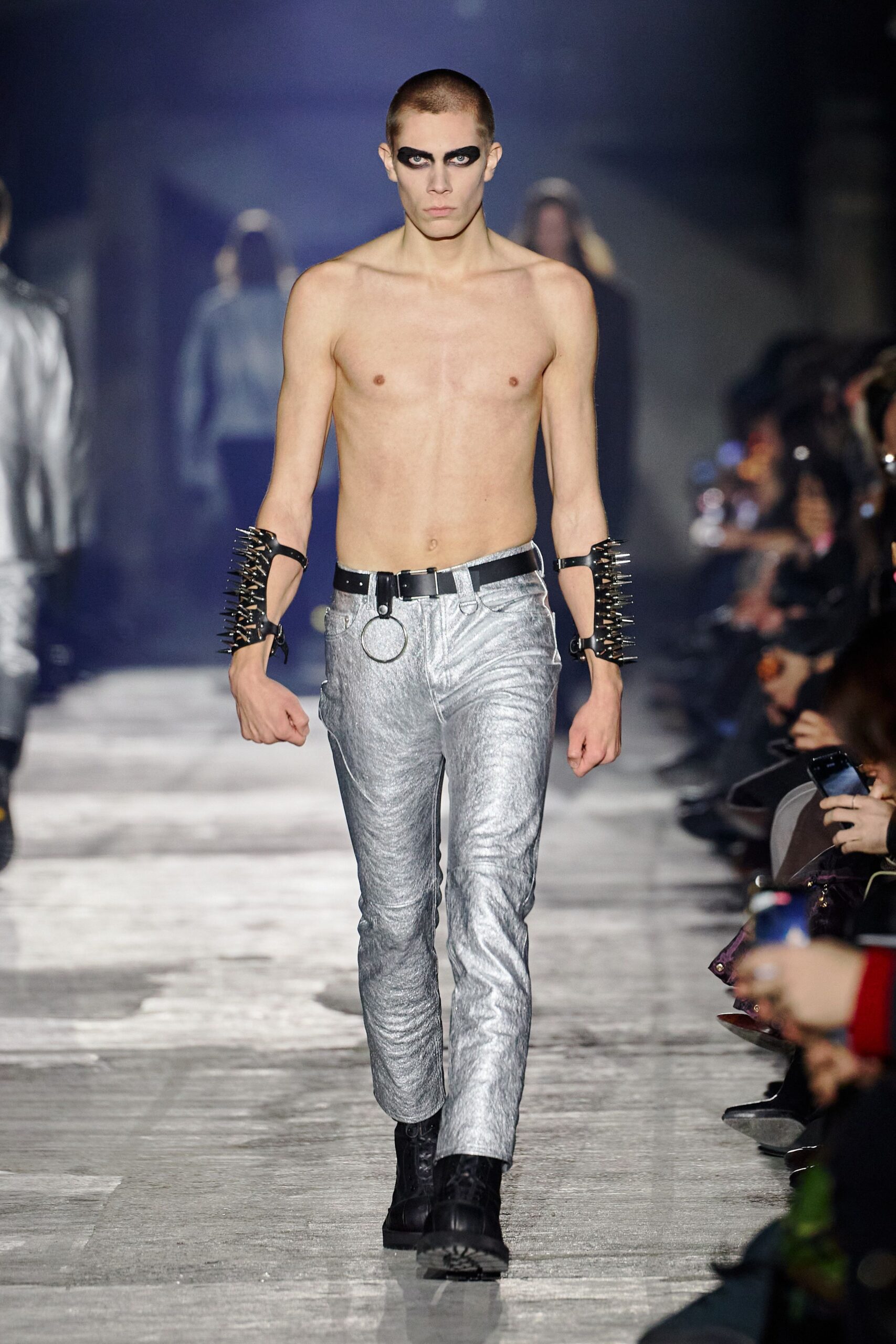 gray metallic slim pants