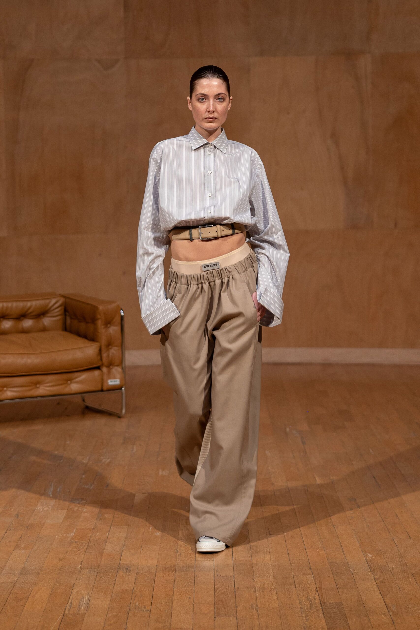 relaxed striped shirt and wide-leg pants