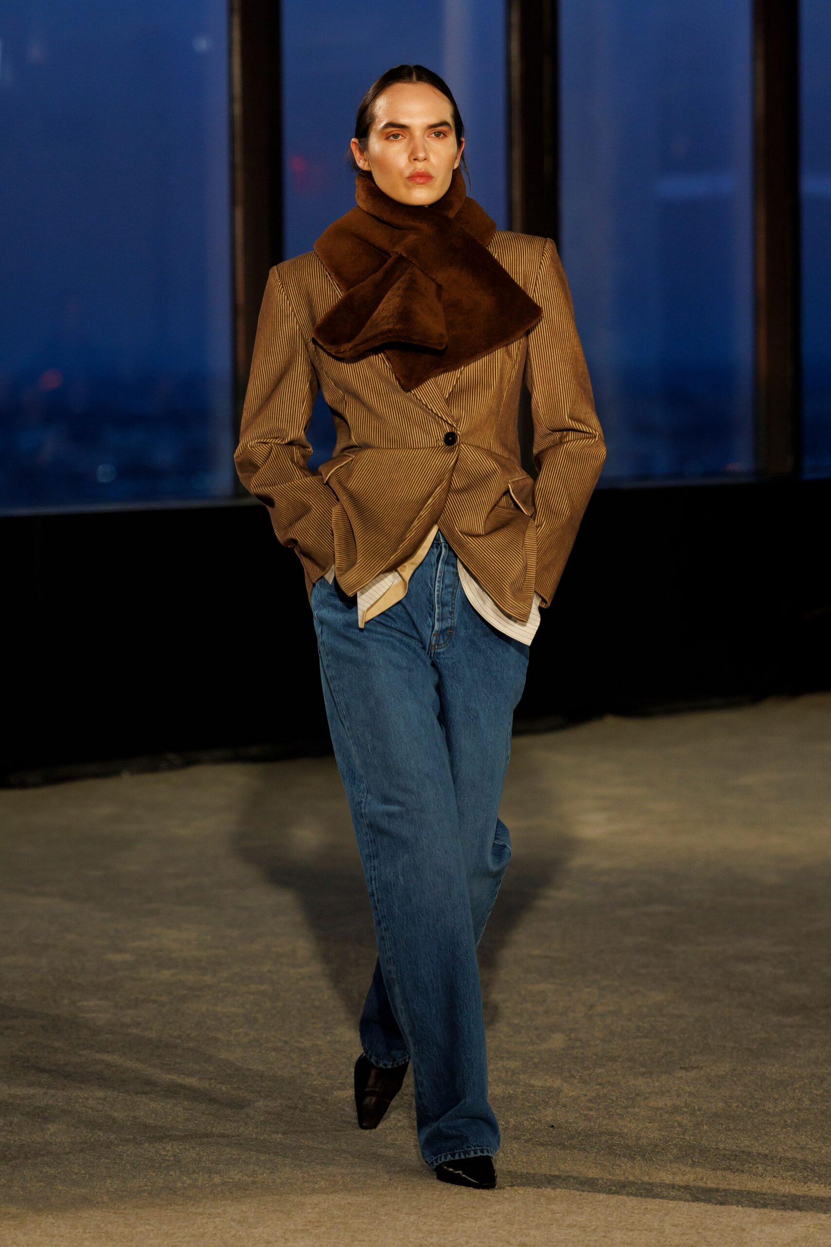brown wool long-sleeve collared structured buttoned blazer