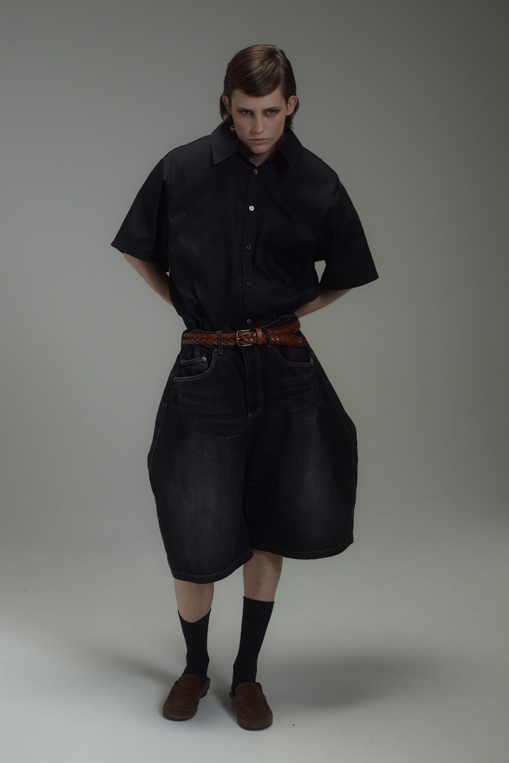 blue denim relaxed wide-leg shorts